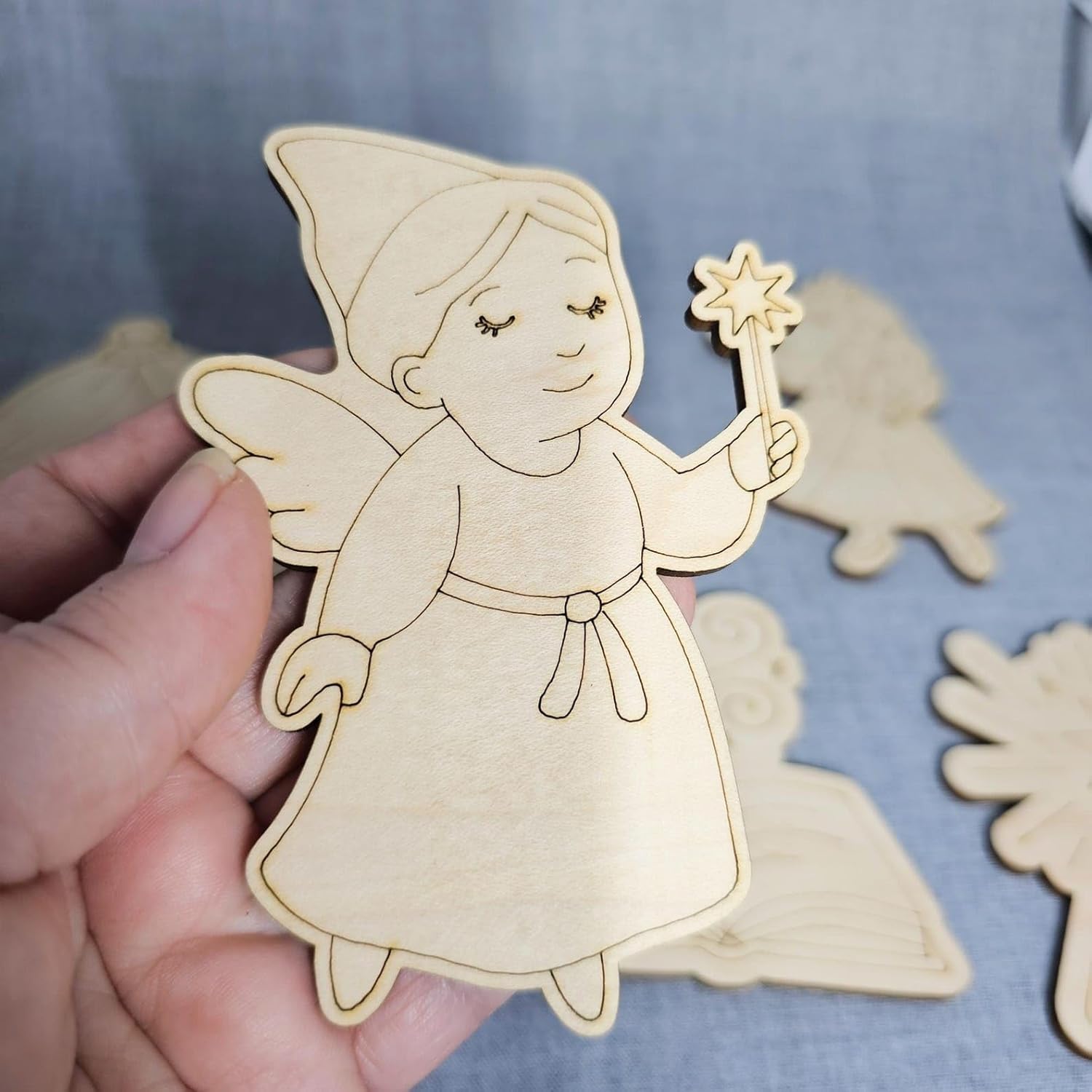 7 Pcs Wooden Fairy Tale Coloring Kit for Kids | Princess, Magic Wand, Frog DIY Craft Set