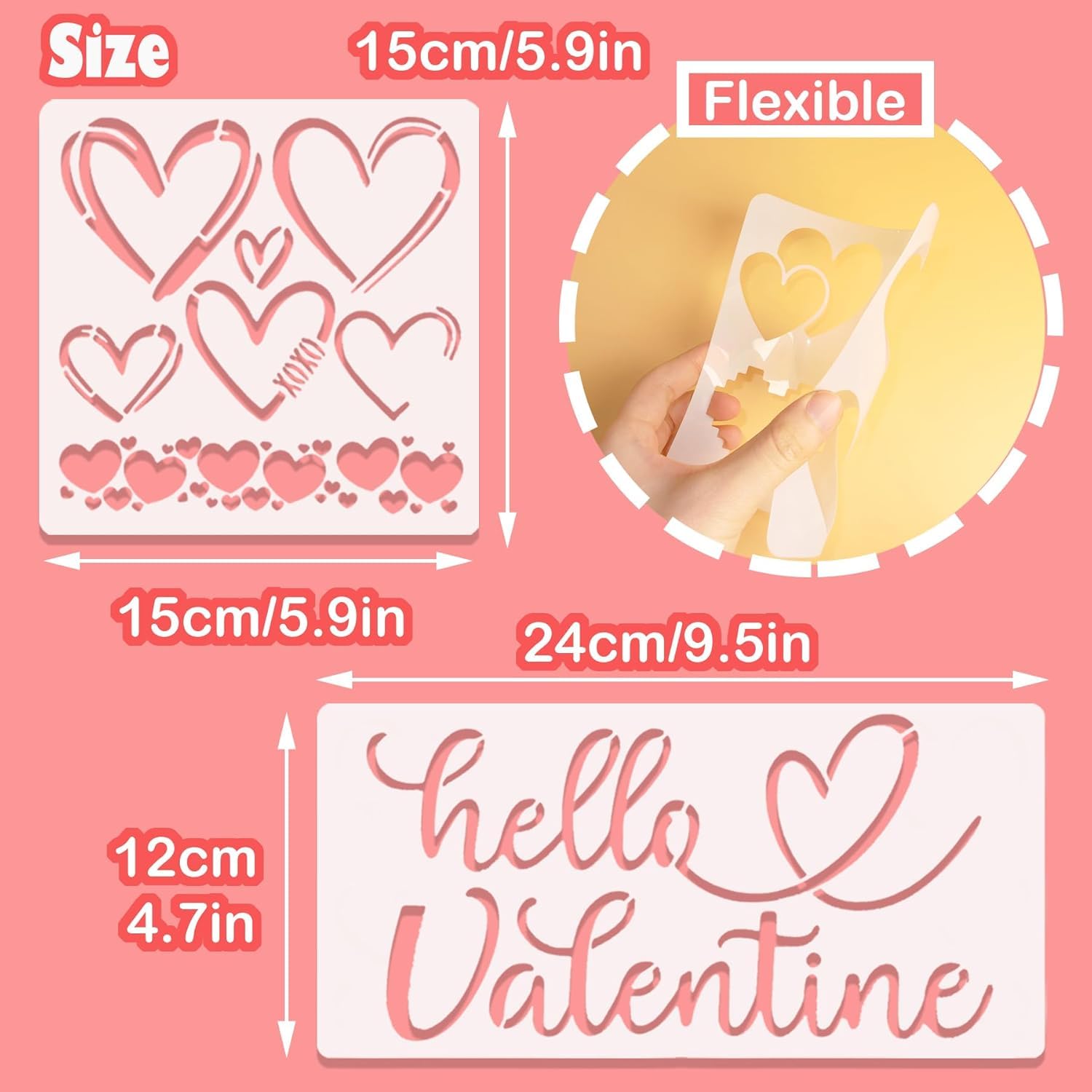 11 Pcs Heart Stencils for Painting – Reusable Plastic Heart Templates for Drawing on Wood, Crafts