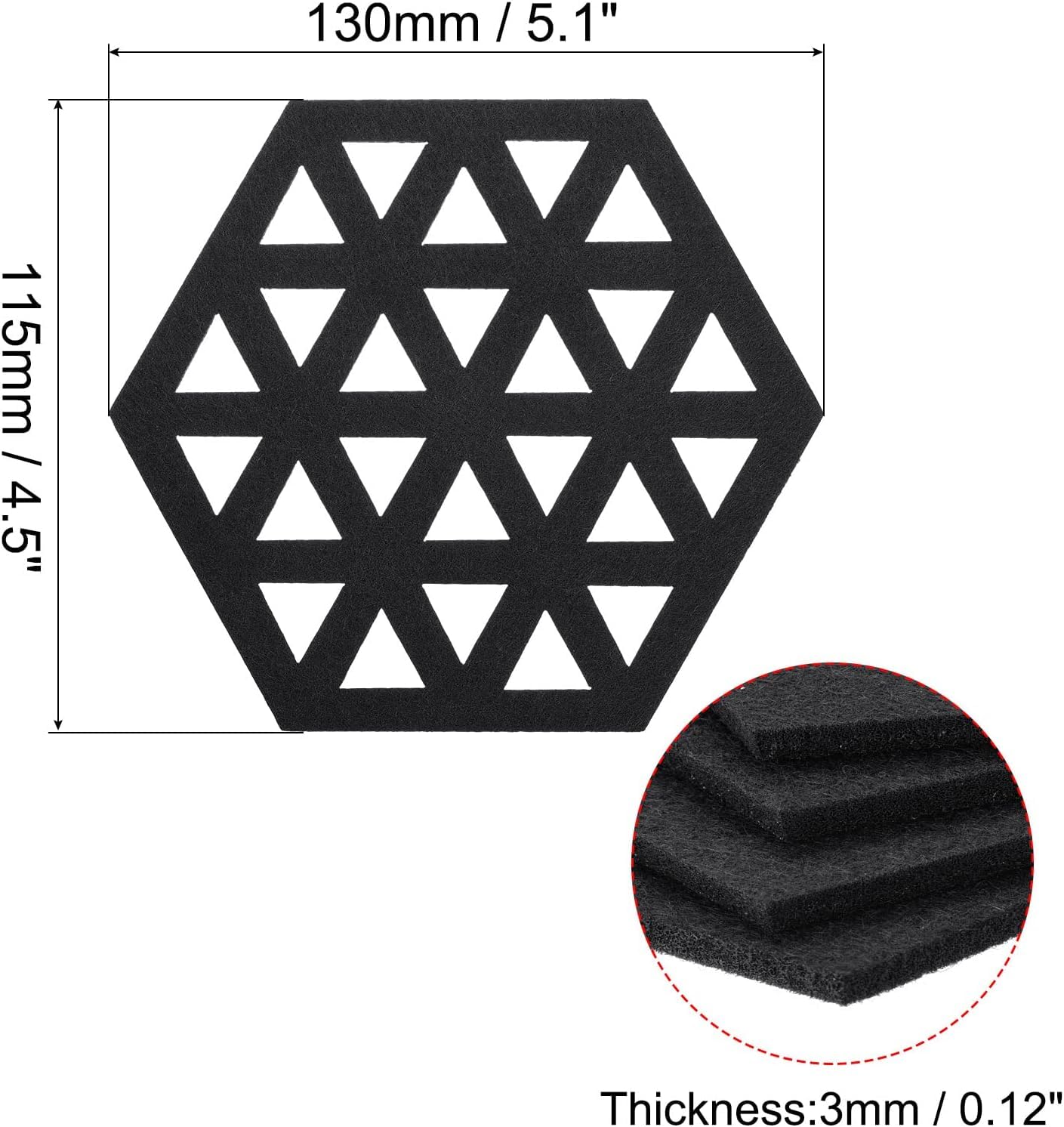 12 Pcs Black Hexagonal Drink Coasters – Vase, Reusable Thick Pads for Dining Table