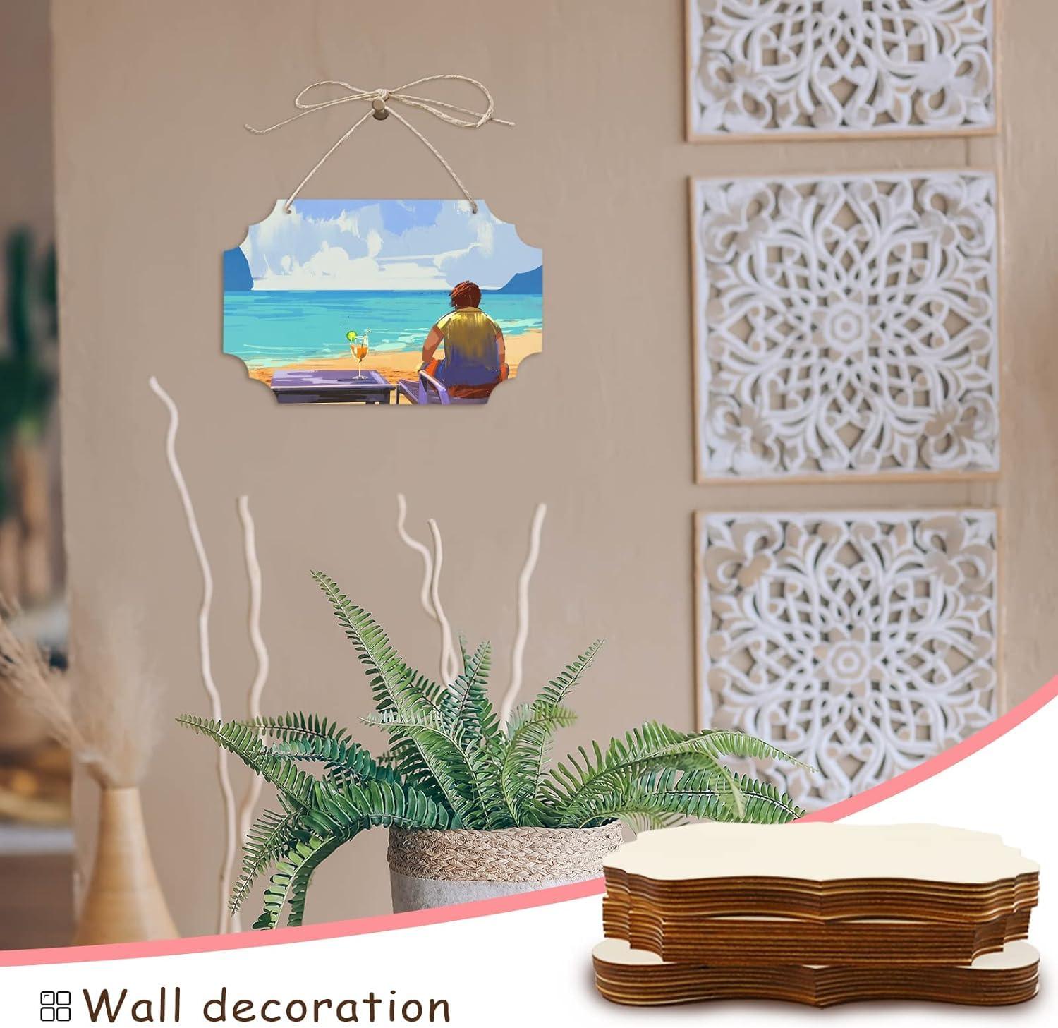 Haoser 15 Pcs Unfinished Wood Sign Blank Wood Blanks Wooden Plaque for Craft Oval Hanging Wood Sign 9 x 6 in Rectangle Shaped Wood Plaque Wood Ornaments Wood Slices for DIY Painting Writing Decoration - Haoser