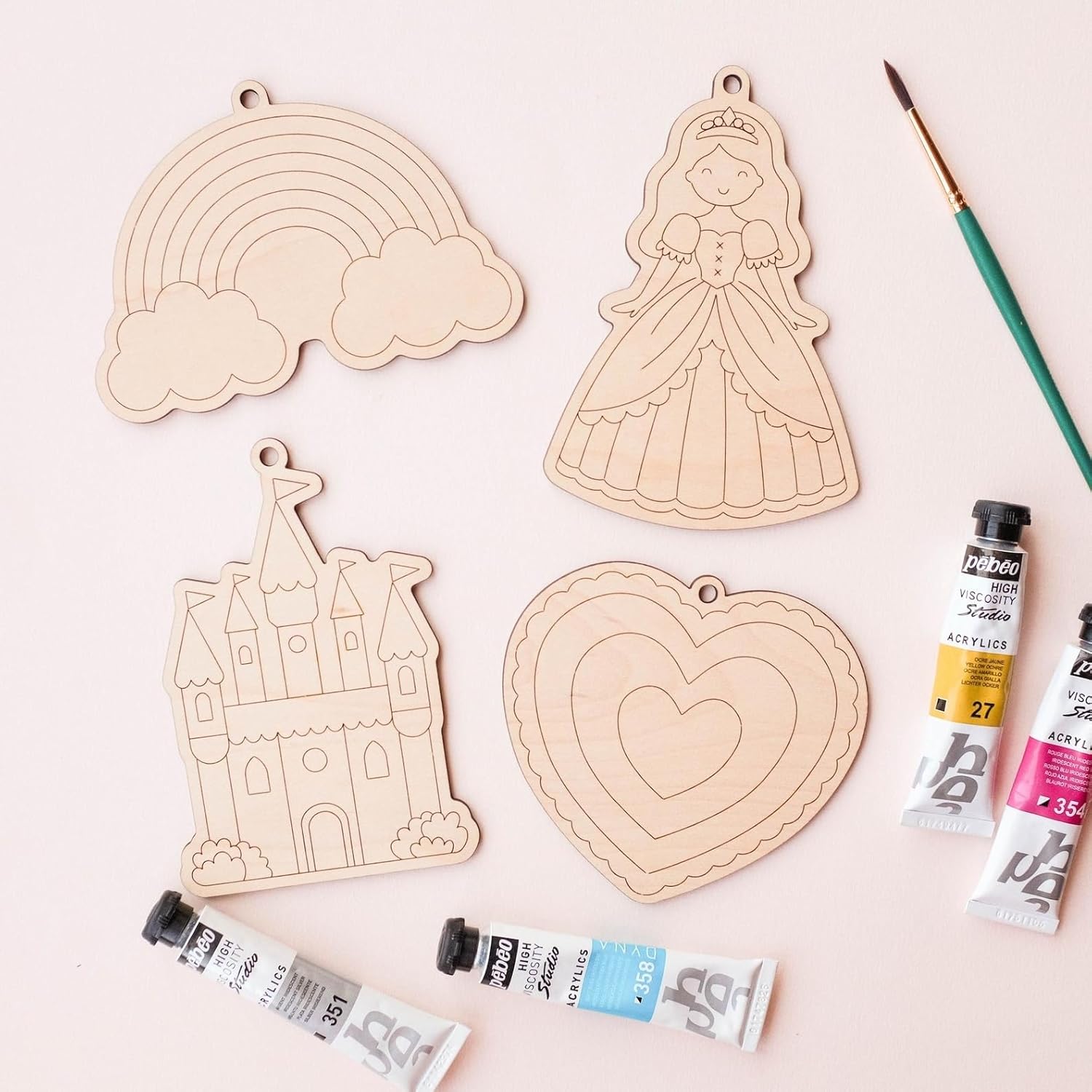 4 Pcs Wooden Princess Paint Kit for Kids (5 Inch) | DIY Fairy Tale Craft Set