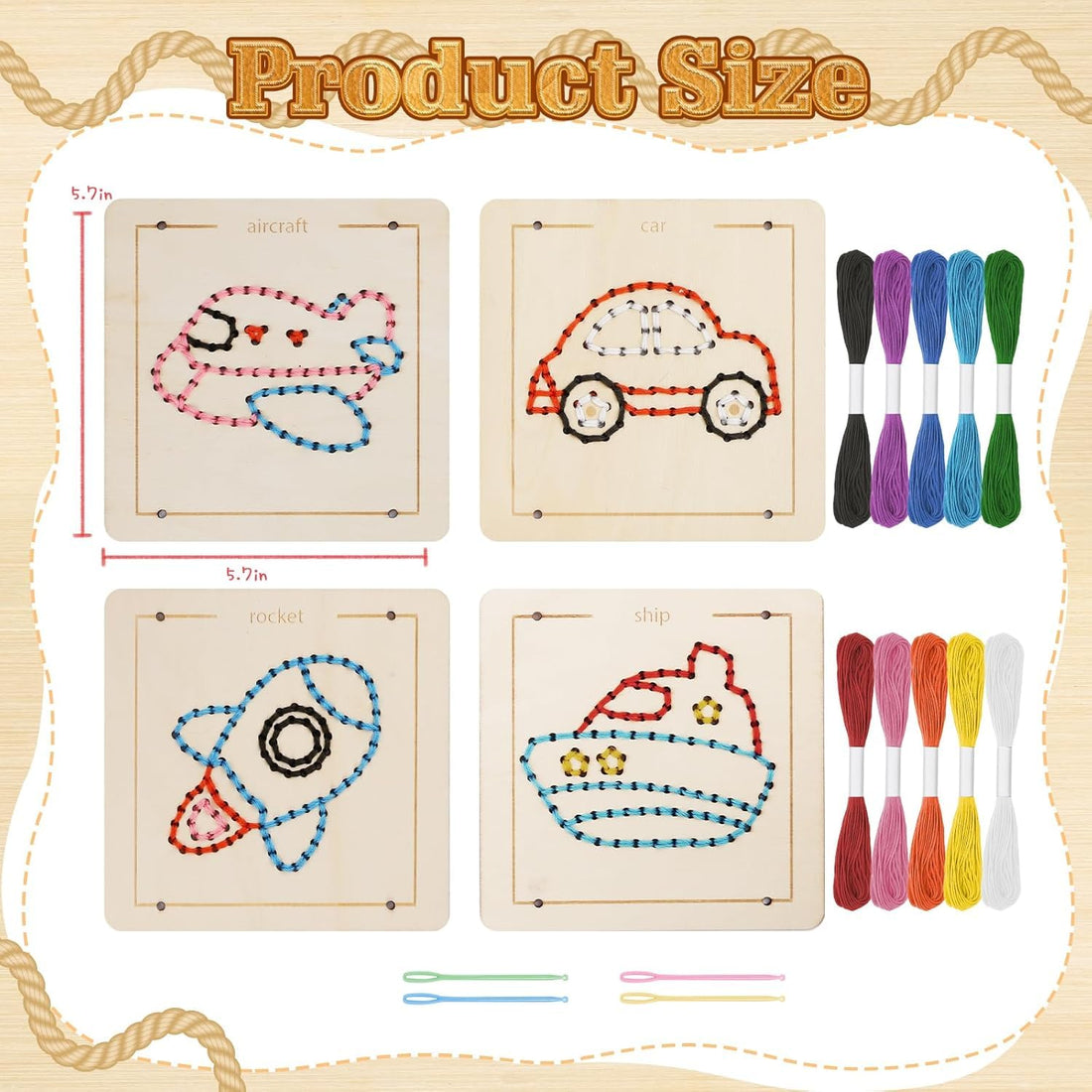 4 Pcs Montessori Wooden Lacing Toys for Kids | Sewing Board Fine Motor Skills Toy