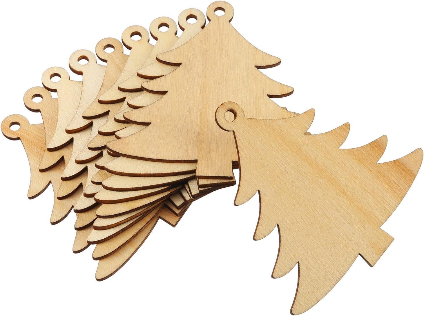 Haoser 12 Pieces Wooden Christmas Tree Cutouts Crafts Embellishments Unfinished Christmas Tree Hanging Ornaments Blank Christmas Tree Wood Cutouts Slice - Haoser