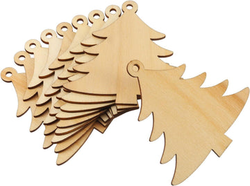 Haoser 12 Pieces Wooden Christmas Tree Cutouts Crafts Embellishments Unfinished Christmas Tree Hanging Ornaments Blank Christmas Tree Wood Cutouts Slice - Haoser