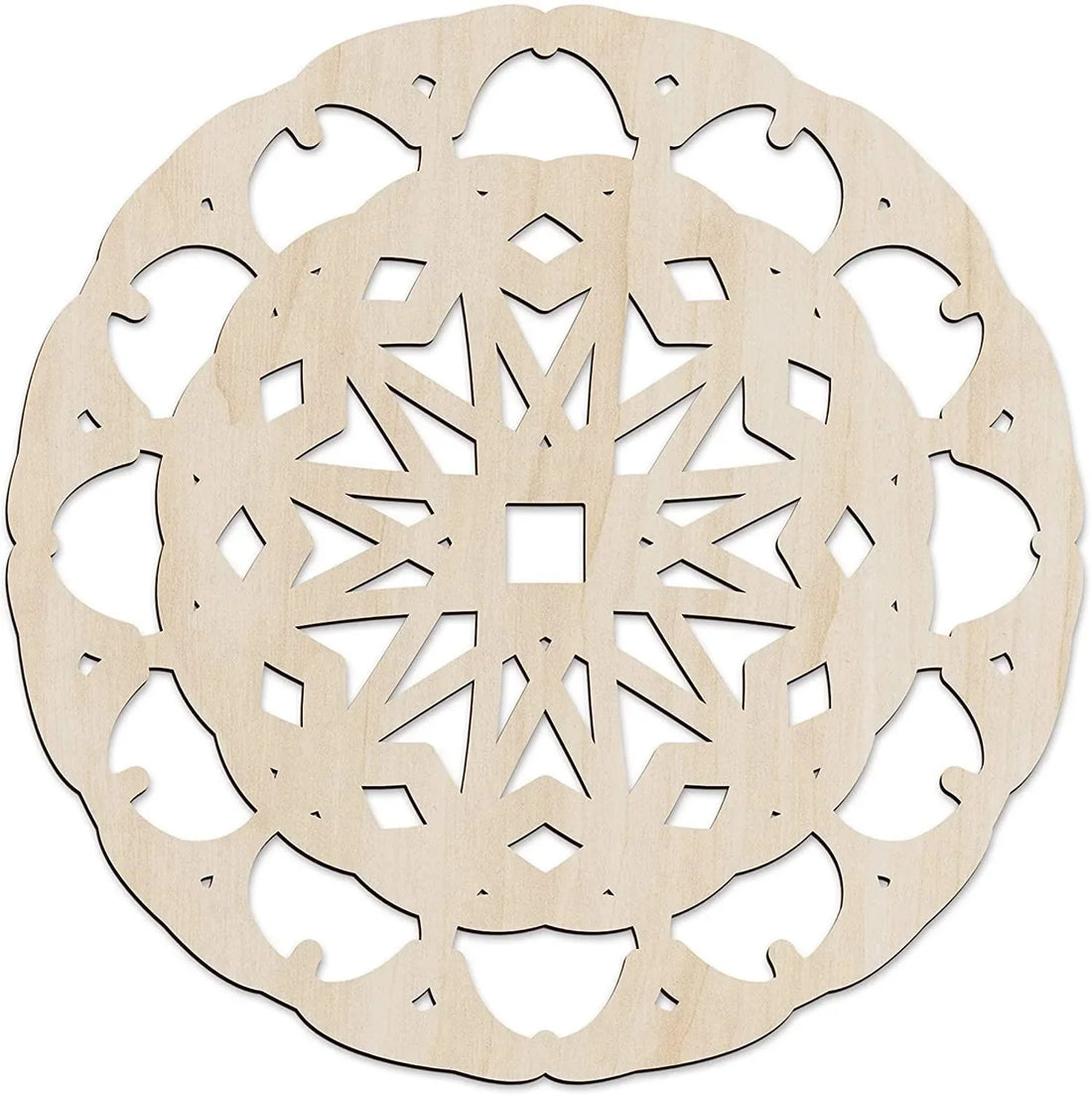 Haoser Mandala Wooden Wall Art, Traditional Star Ornament Polygonal Details, Birch Wood Plywood Rustic Wall Art Accent for Hallway Bedroom Living Room Cafes and Offices (Mandala Design-4_30CM) - Haoser