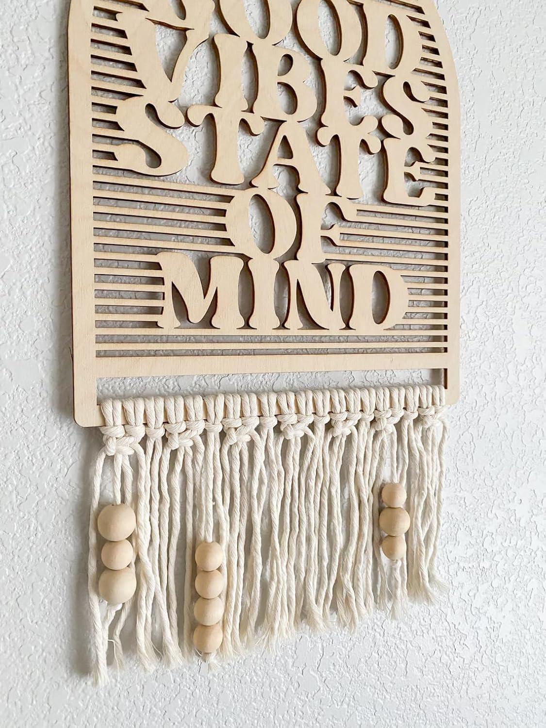 Haoser Good Vibes State of Mind macrame wall hanging arch sign retro decor