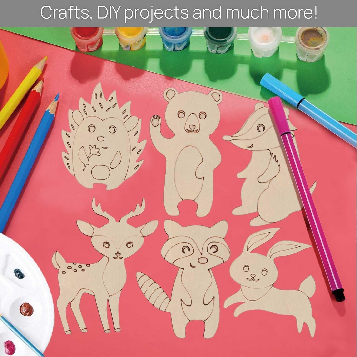 24 Pcs Wooden Jungle Animal Cutouts for DIY Craft | Woodland Animal Shapes