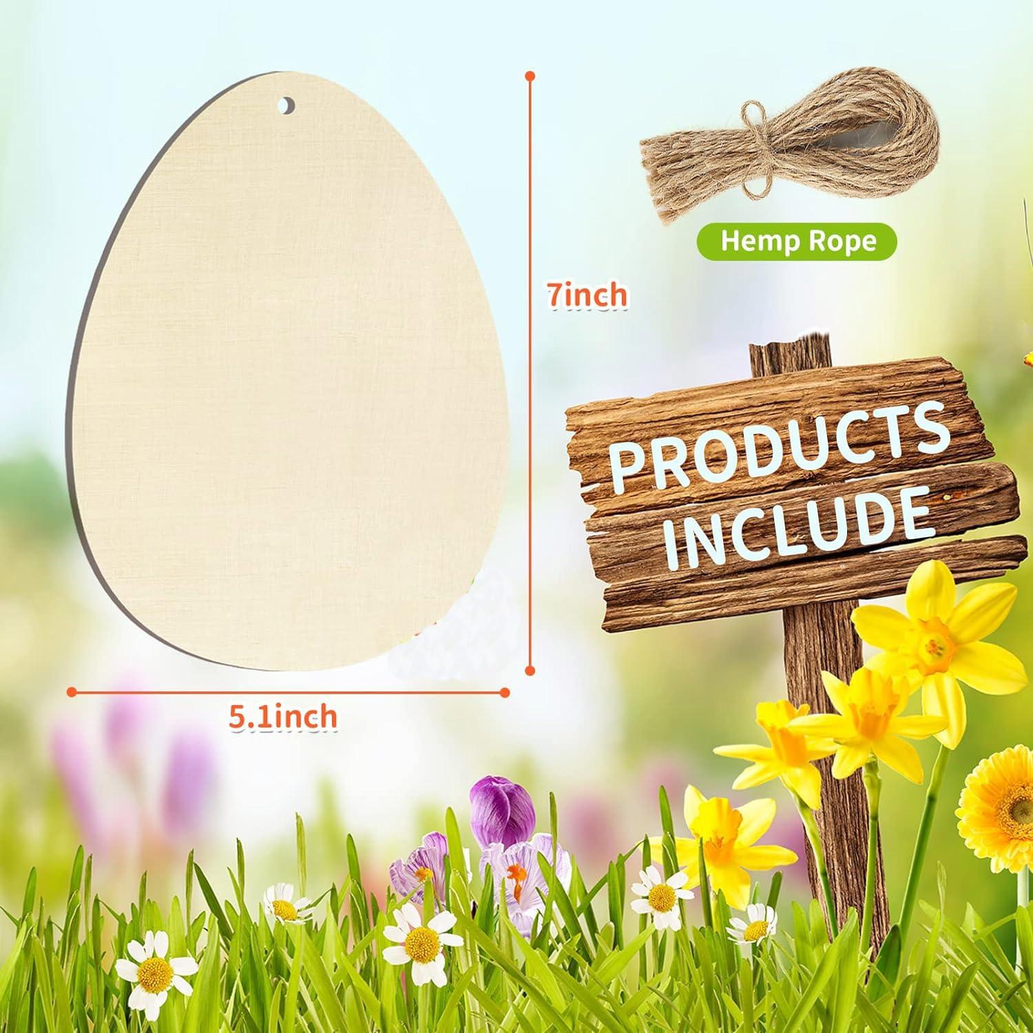 Curious Button 5 Pieces Unfinished Wooden Egg Style Hanging Ornament for DIY Home Decoration, MDF Cutouts, Perfect Wooden Cutouts for Home Decor, Charming Wooden Hanging Ornaments (7x5.1IN) - Haoser