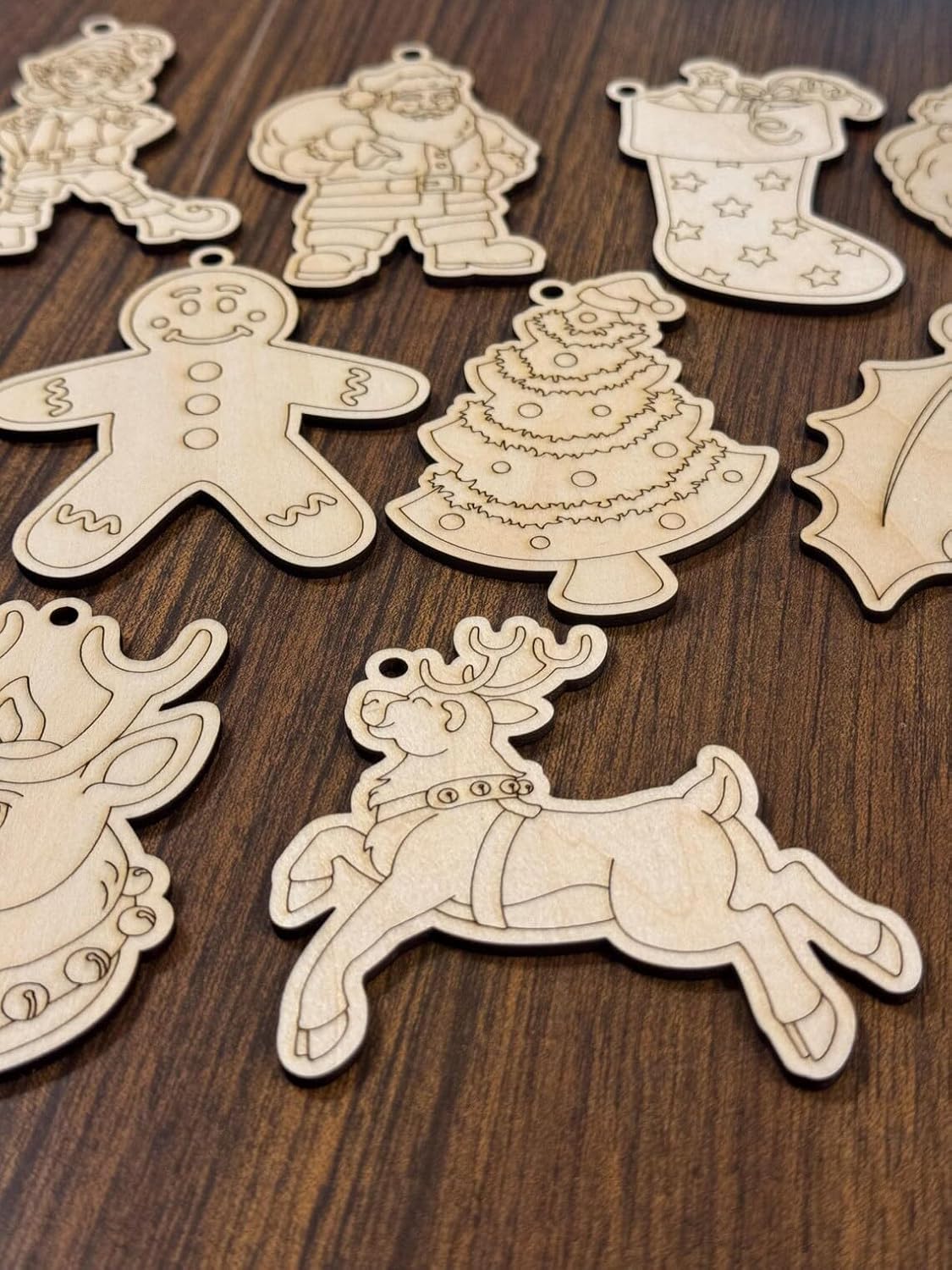 Pack of 10 Wooden Christmas Ornament Blanks | 4 Inch Unfinished Holiday Ornaments for Kids Crafts | DIY Paintable Xmas Tree Decorations | Wood Christmas Craft Kit