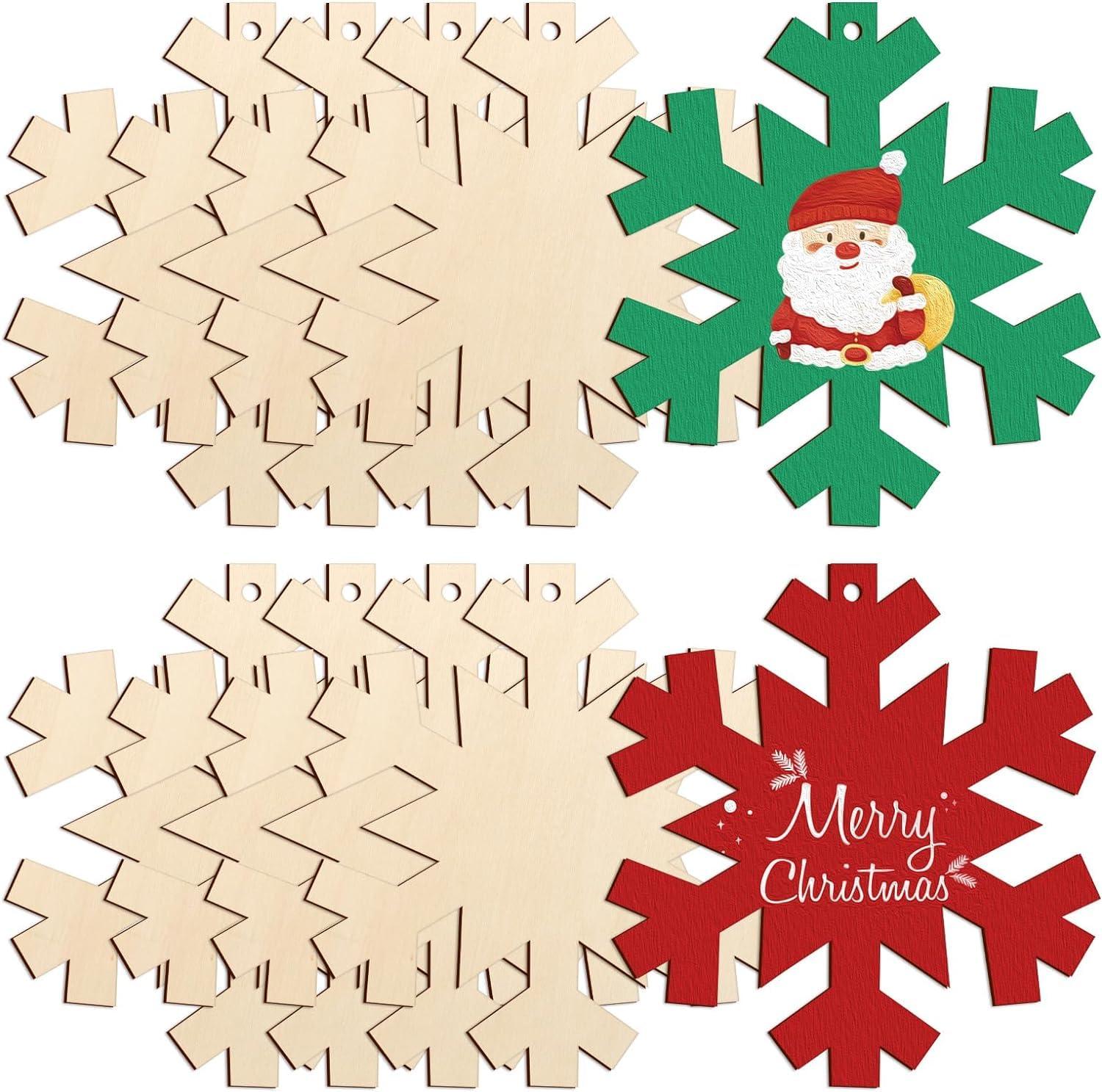Curious Button 5 Pieces Unfinished Wooden Snowflakes Style Hanging Ornament for DIY Home Decoration, MDF Cutouts, Perfect Wooden Cutouts for Home Decor, Charming Wooden Hanging Ornaments (6.8x6.4IN) - Haoser