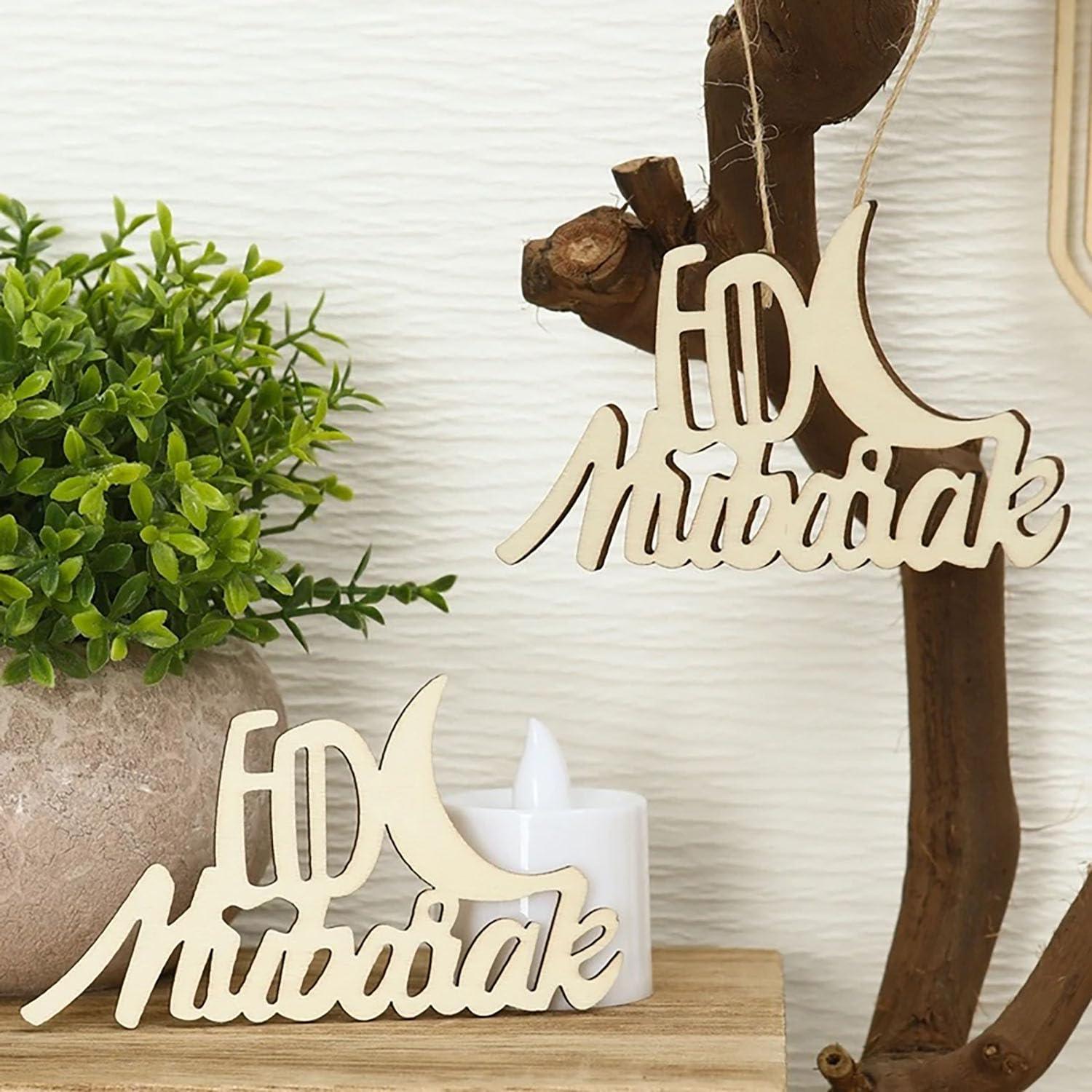 Haoser Set of 10 Eid Special Wooden Pendants, Islamic Festival Decorations, Crescent Moon and Star Design, Handcrafted Eid Mubarak Gifts, Wooden Eid Ornaments, Ramadan and Eid Home Decor - Haoser