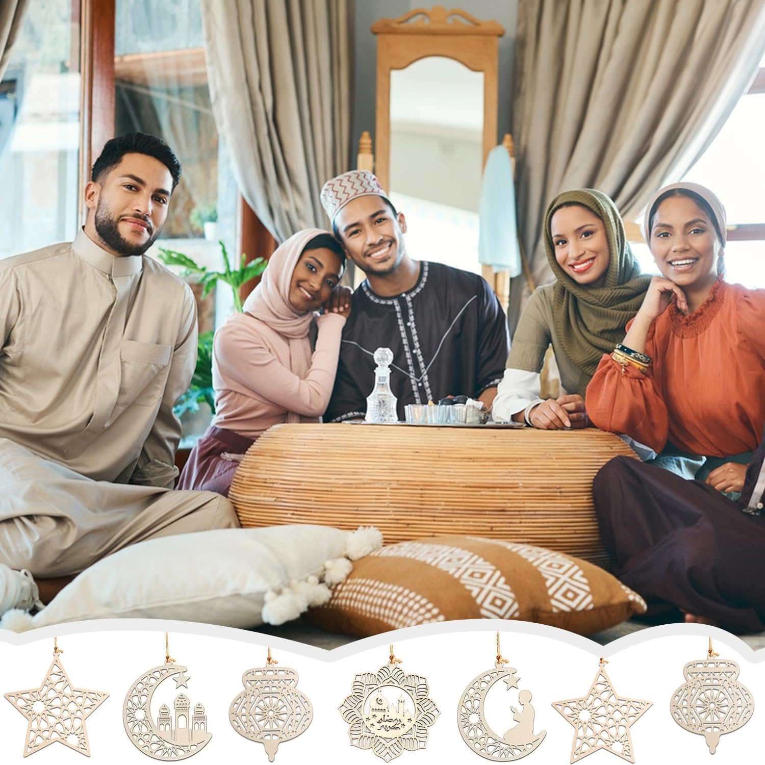 Eid Mubarak Decorations – Wooden Hanging Ornaments for Ramadan | Islamic Hanging Decor for Home