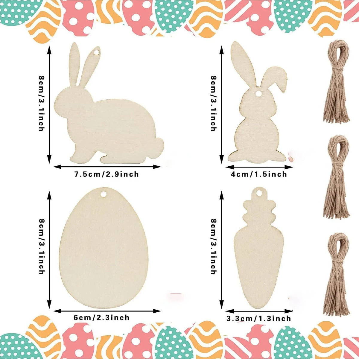 Haoser 20 Pieces Easter Wooden Ornaments Unfinished Wood Easter Egg Bunny Carrot Cutouts Blank Wooden Carrot Egg Rabbit Hanging Ornaments Carrot Shaped Wood DIY Crafts for Easter DIY Projects - Haoser