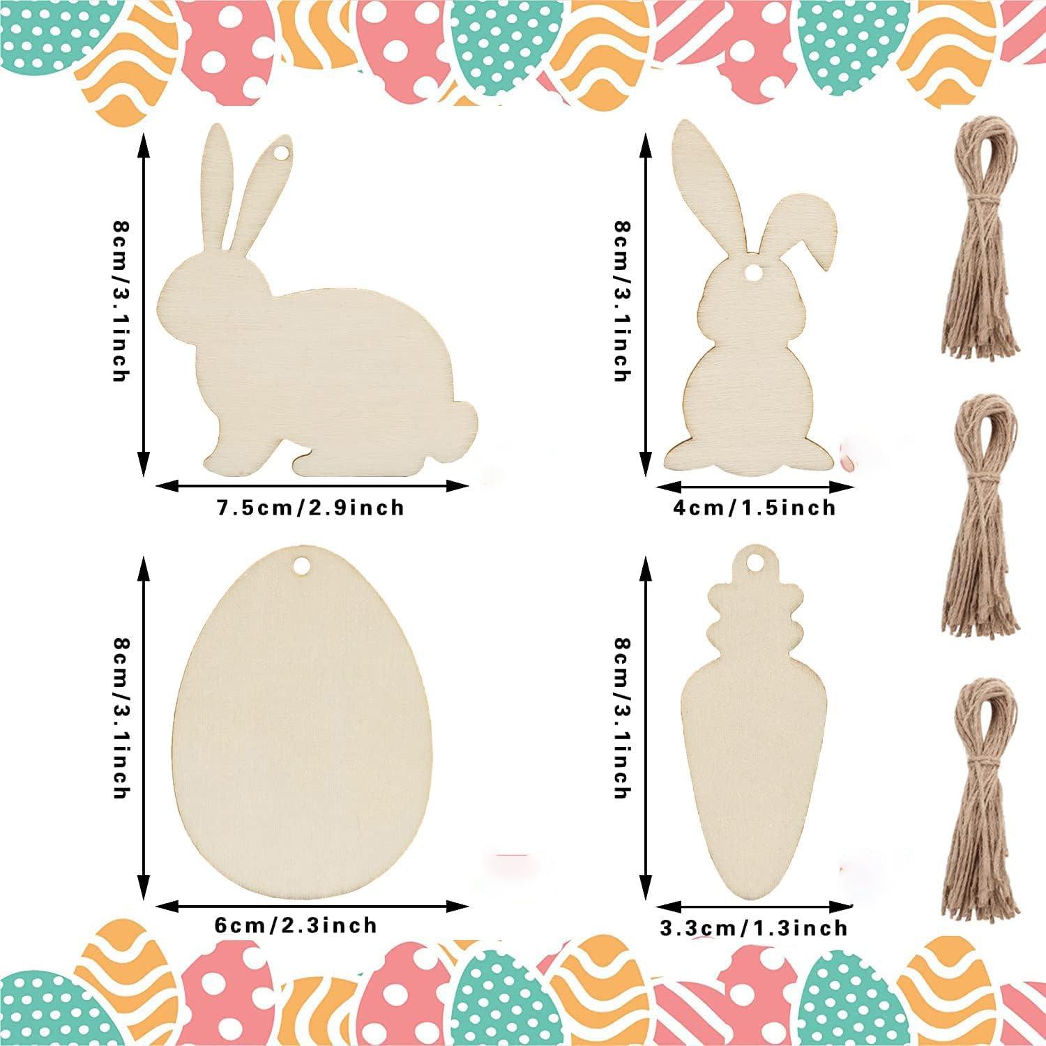 Haoser 20 Pieces Easter Wooden Ornaments Unfinished Wood Easter Egg Bunny Carrot Cutouts Blank Wooden Carrot Egg Rabbit Hanging Ornaments Carrot Shaped Wood DIY Crafts for Easter DIY Projects - Haoser