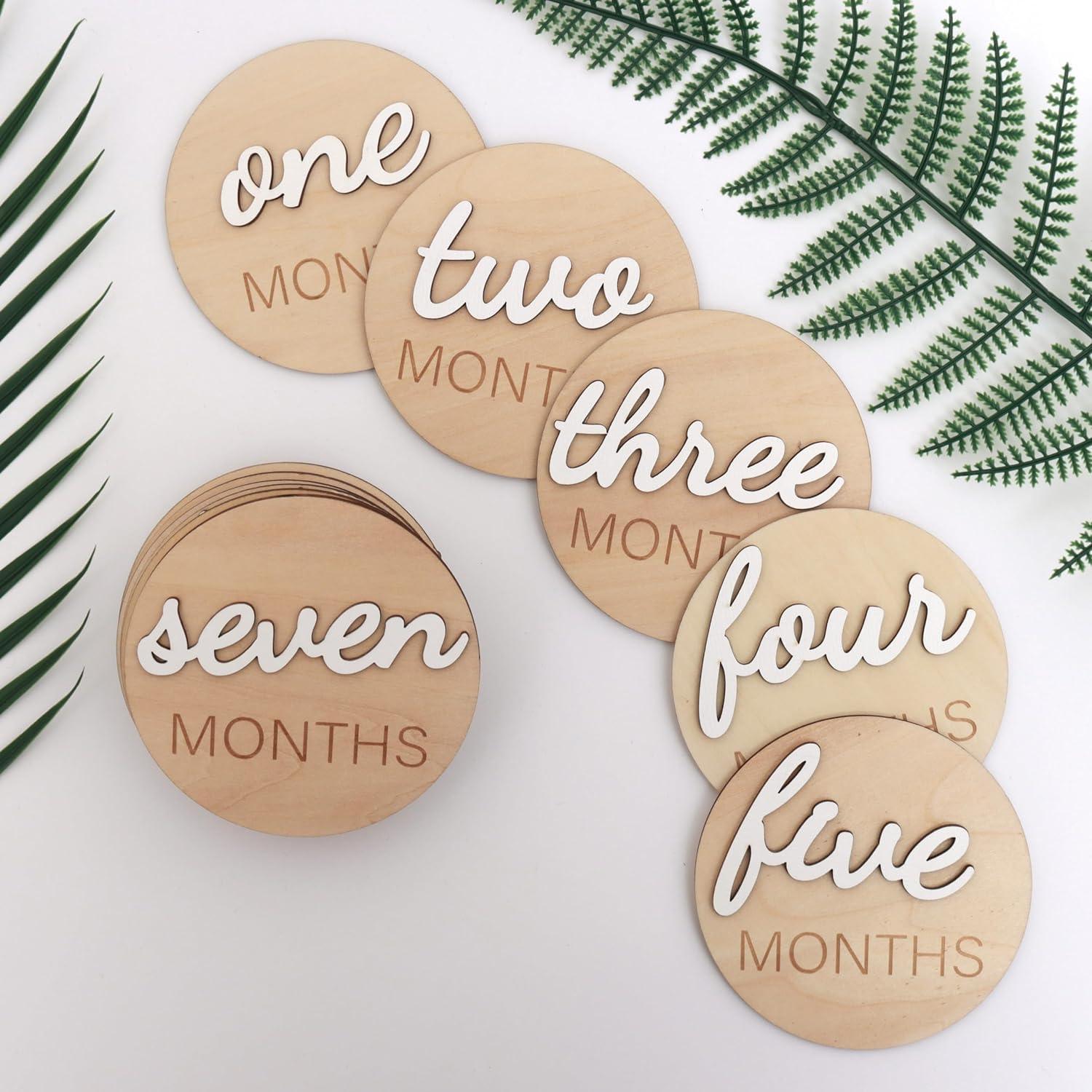 Haoser 3D Wooden Monthly Milestone Cards, Baby Monthly Milestone Marker Cards, Newborn Memento Milestone to Document Baby's Growth, Pregnancy Journey Sign -incl Announcement & Hello World Sign.13 pc - Haoser