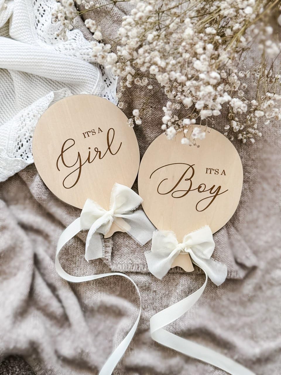 Wooden Baby Announcement Plaque Set (It’s a Boy & It’s a Girl) 6 Inch | Newborn Announcement Signs