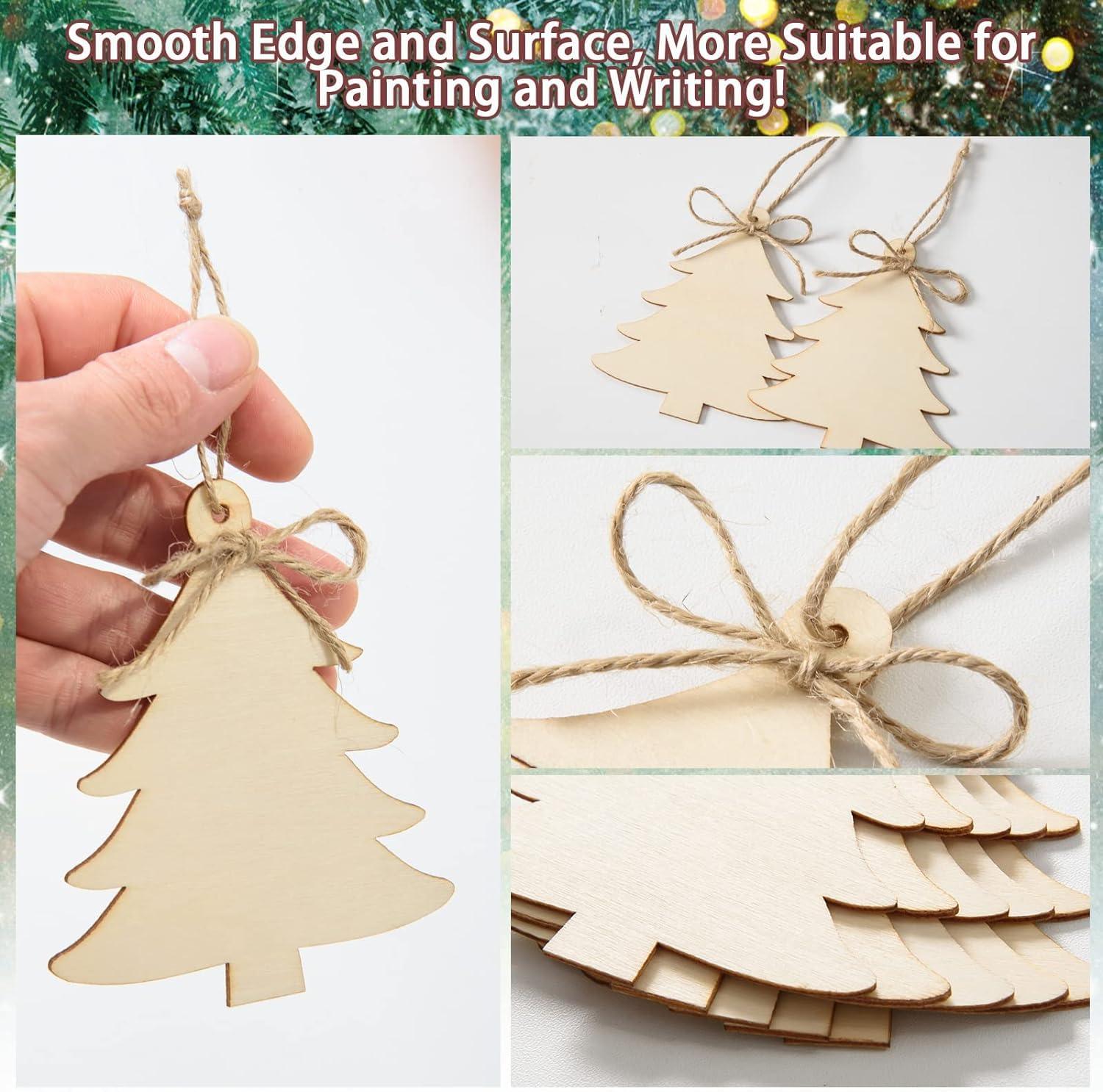 Haoser 12 Pieces Wooden Christmas Tree Cutouts Crafts Embellishments Unfinished Christmas Tree Hanging Ornaments Blank Christmas Tree Wood Cutouts Slice - Haoser