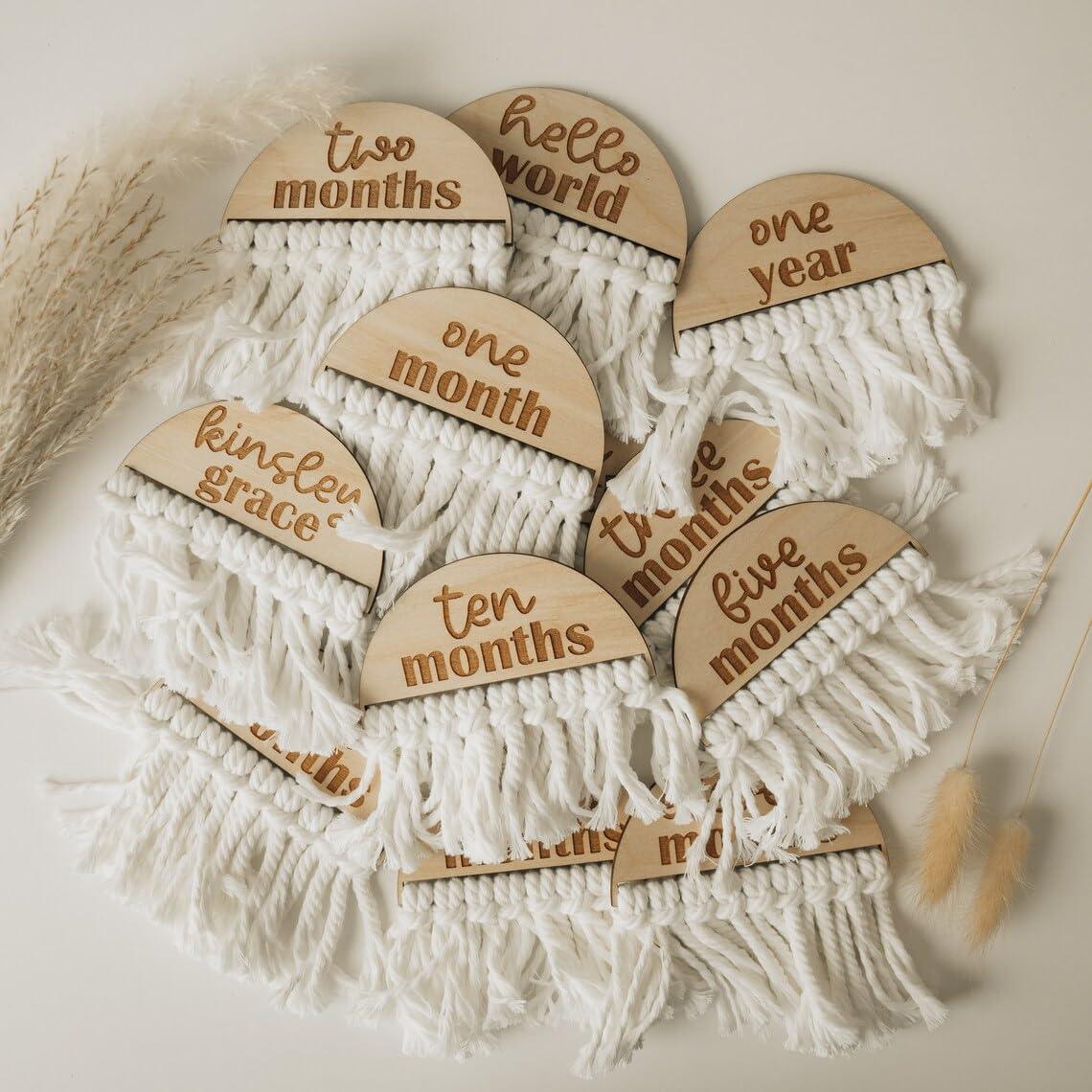 Haoser Macrame Monthly Baby Milestone Discs, Baby Photo Props Boho
