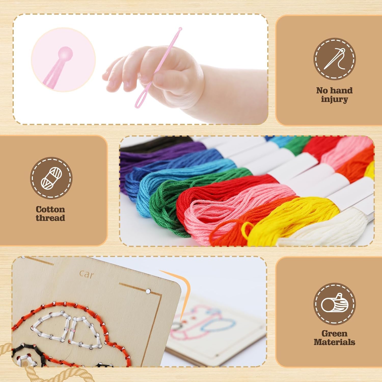 4 Pcs Montessori Wooden Lacing Toys for Kids | Sewing Board Fine Motor Skills Toy
