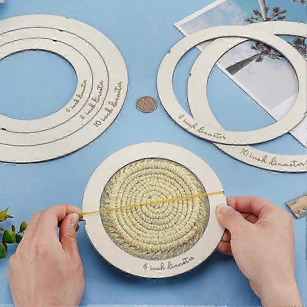6 Pcs Wooden Macrame Ring Cutting Molds – DIY Craft Template for Wall Hanging & Knotting, 3 Sizes (20cm, 26.7cm, 33.3cm), 2 Pcs Each for Macrame Projects