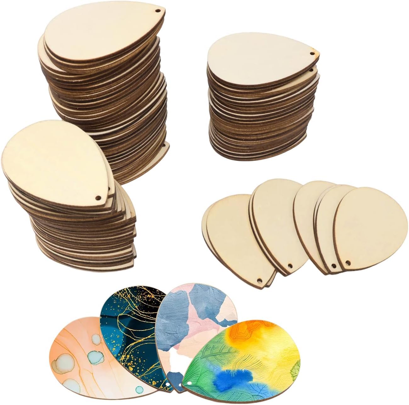 100 PCS Wooden Teardrop Earring Pendants – Unfinished Wood Hanging Ornaments