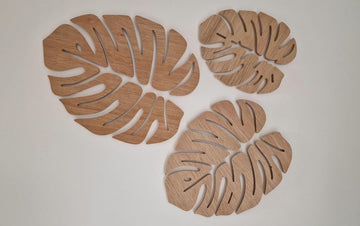 Set of 3 Monstera Leaf Wooden Wall Decor | Tropical Leaves Wall Art Panels for Living Room
