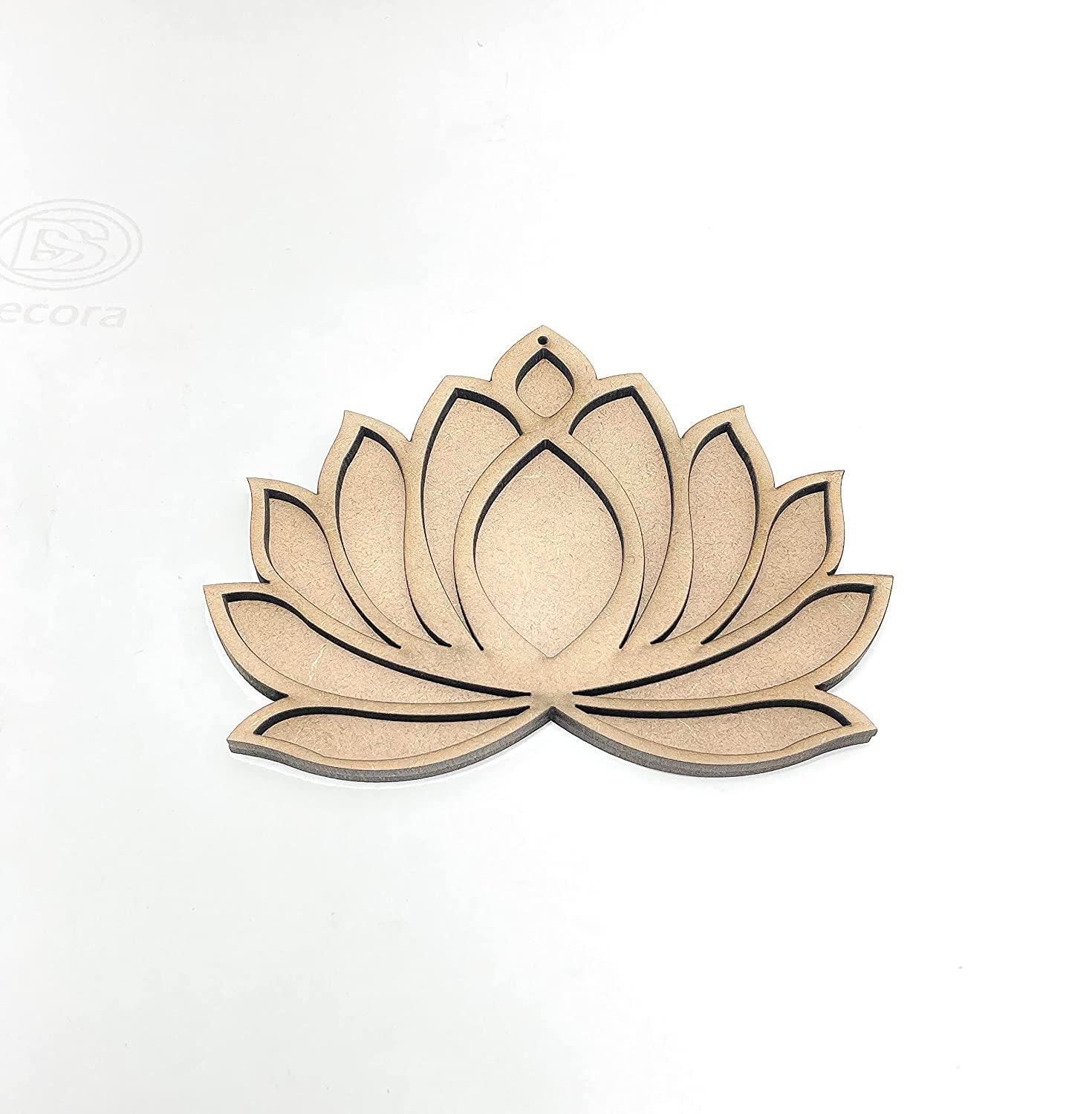 Haoser Wooden Lotus Cutout for Festival Decorations | Floor Decoration Reusable Rangoli for Puja Function (Pack of 5 Length: 4 in Width: 3 in) - Haoser