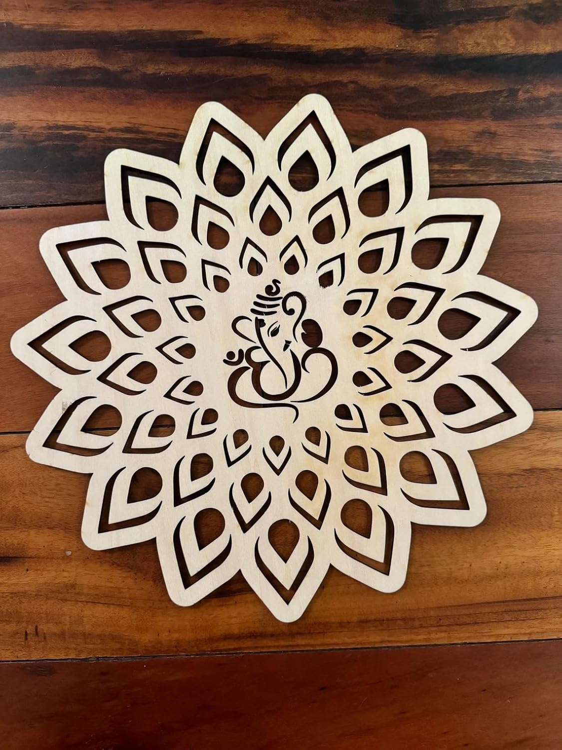 Wooden MDF Decorative Wooden Stencil Wall Art for Diwali Rangoli | Om Ganesh Swastik Design | 11 Inch Mandala for Festive Decor, Puja Room & Craft