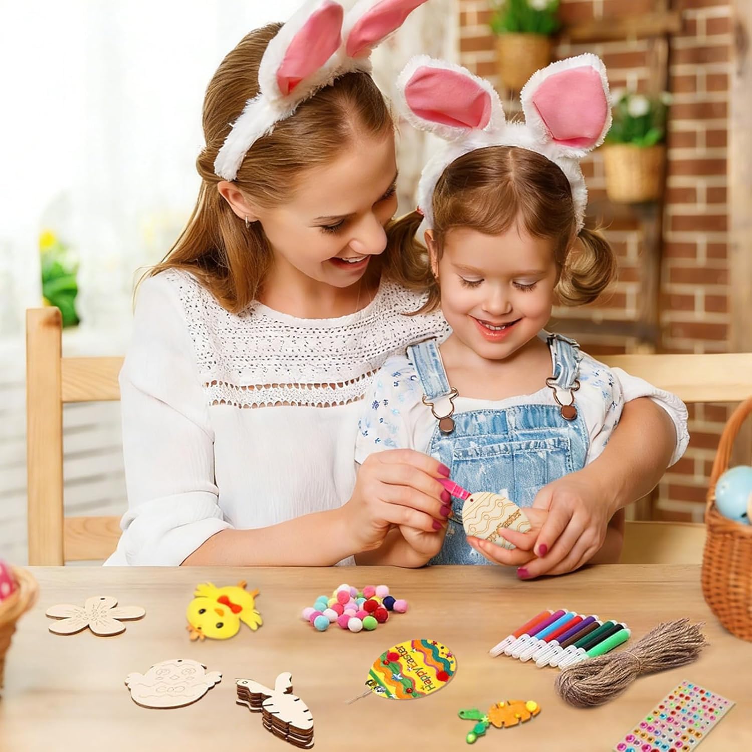 10 PCS Easter Crafts for Kids – Wooden Bunny Cutouts Painting Kit (3.1 x 2.3 inch) | DIY Easter Bunny Art & Craft Set