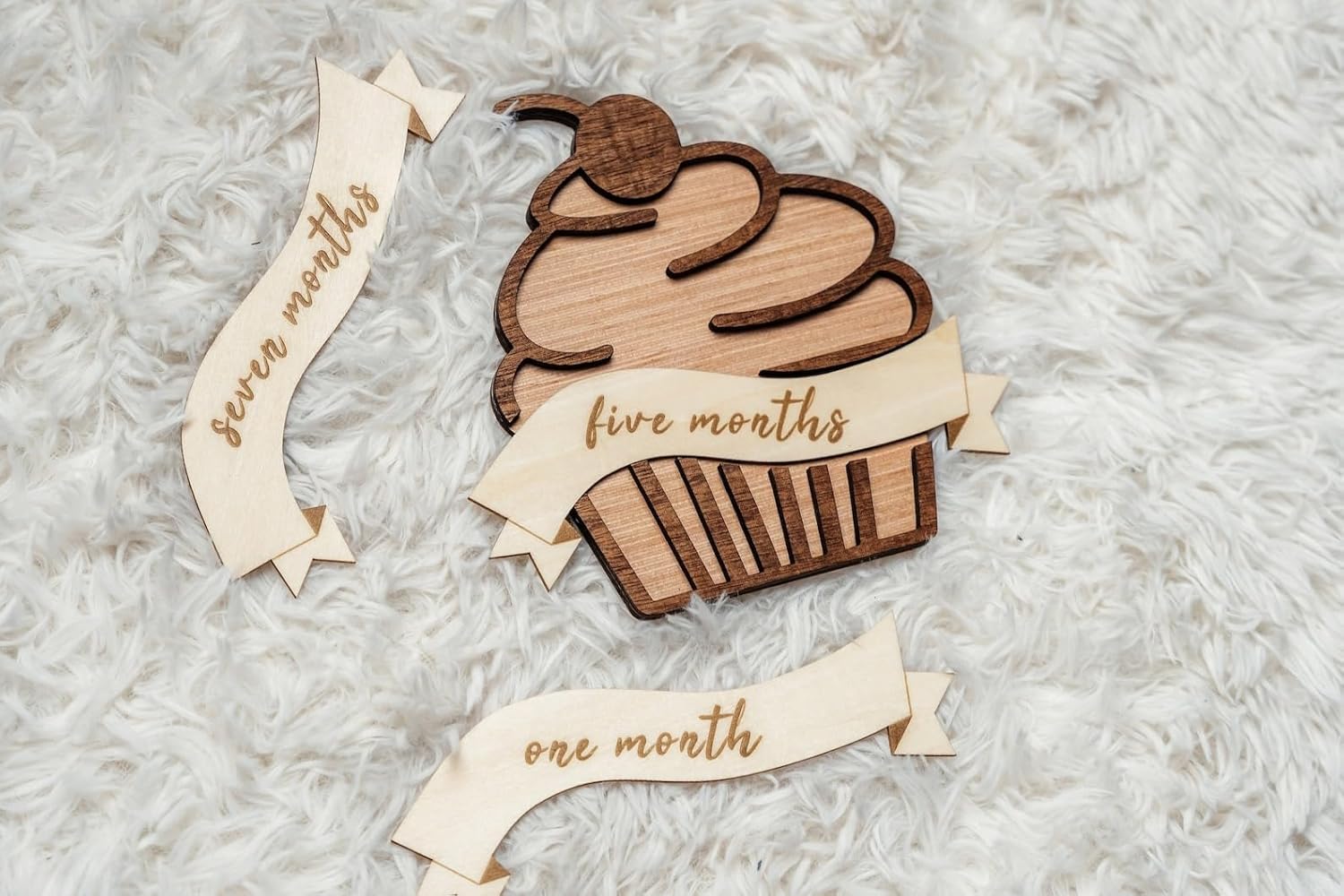 Wooden Baby Milestone Cupcake Set – MDF Monthly Photo Prop | Cupcake Board
