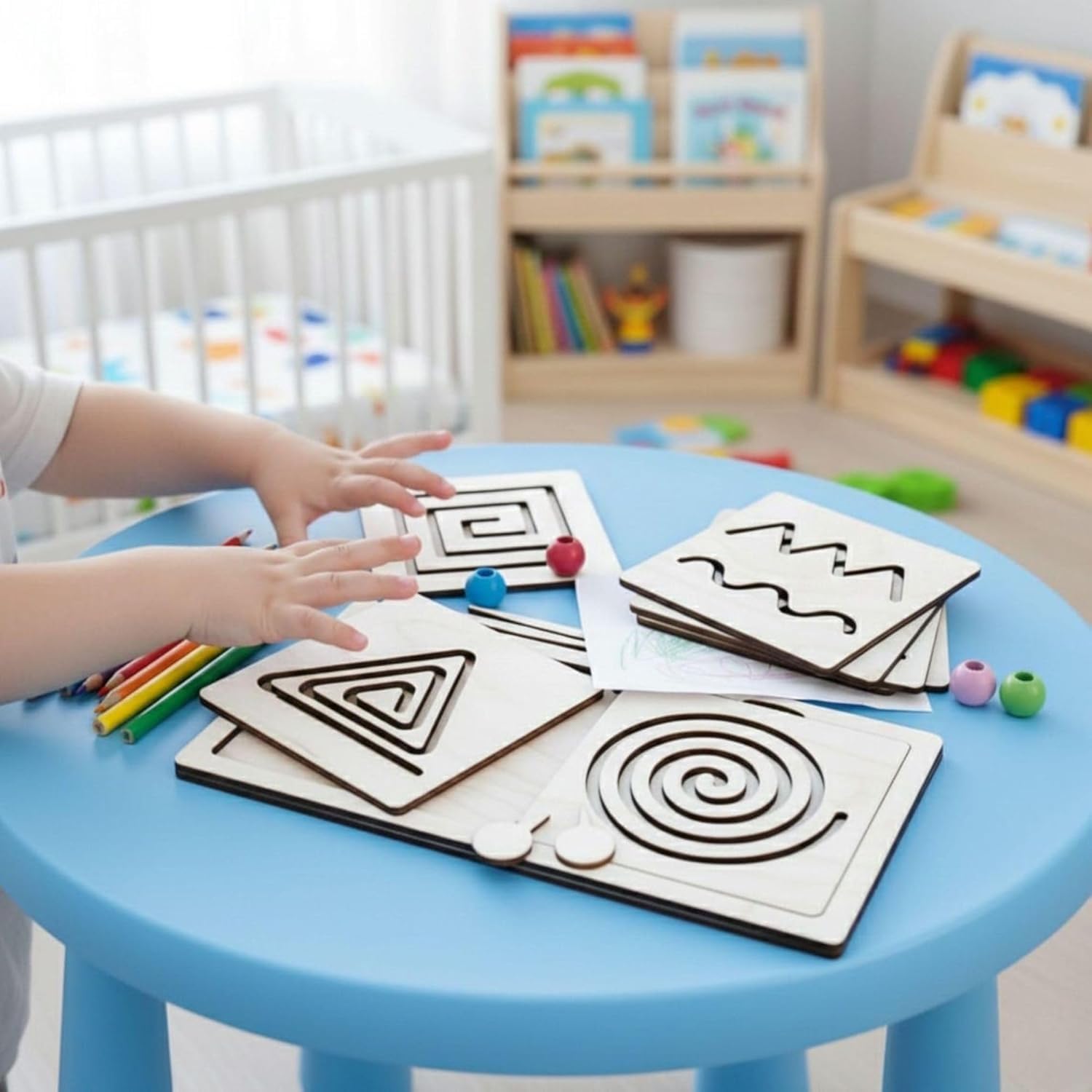 4 Pcs Montessori Wooden Tracing Board Set for Kids | 6 x 6 Inch Pre-Writing Practice Boards