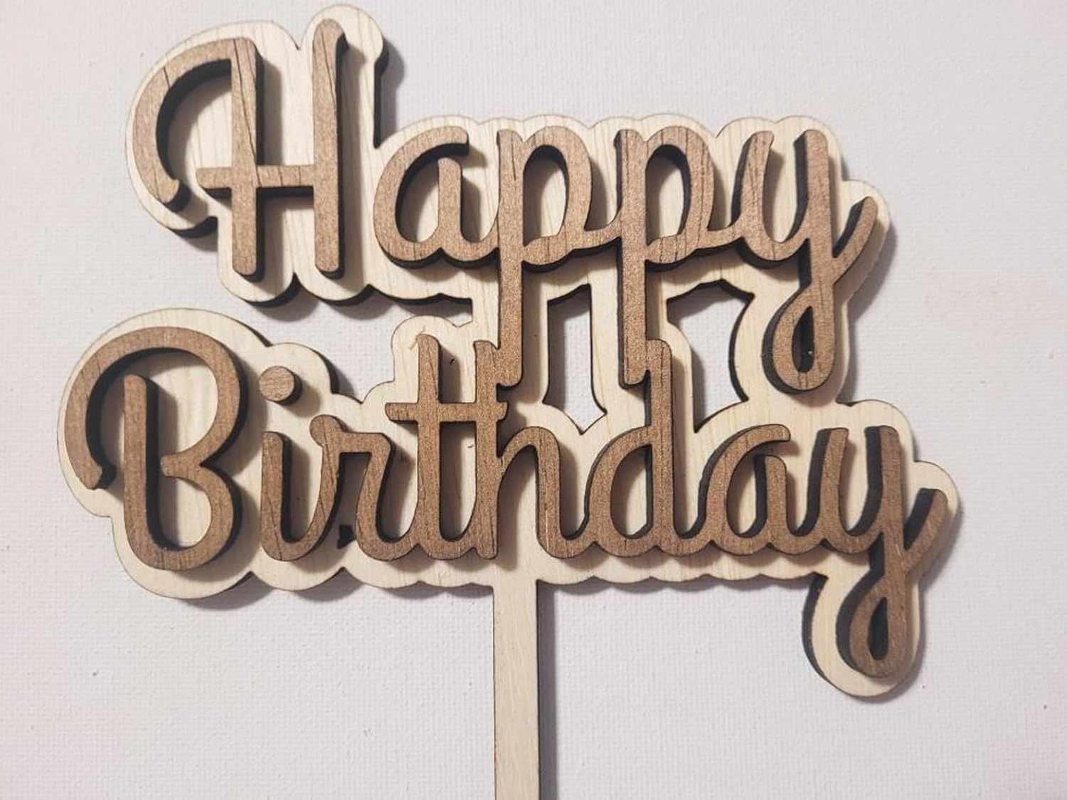 Happy Birthday Wooden Cake Topper 2 Layer Boho Style | 5x4 Inch Birthday Cake Decoration Topper