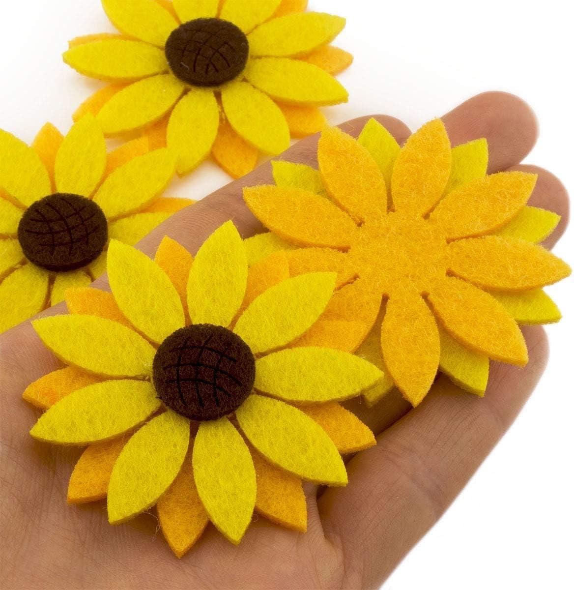 Haoser 20pcs 2" Triple Layered Felt Laser Sunflower Cutout Embellishment,Sunflower Felt Fabric Patch DIY Cloth Appliques/Craft Wedding Patches - Haoser