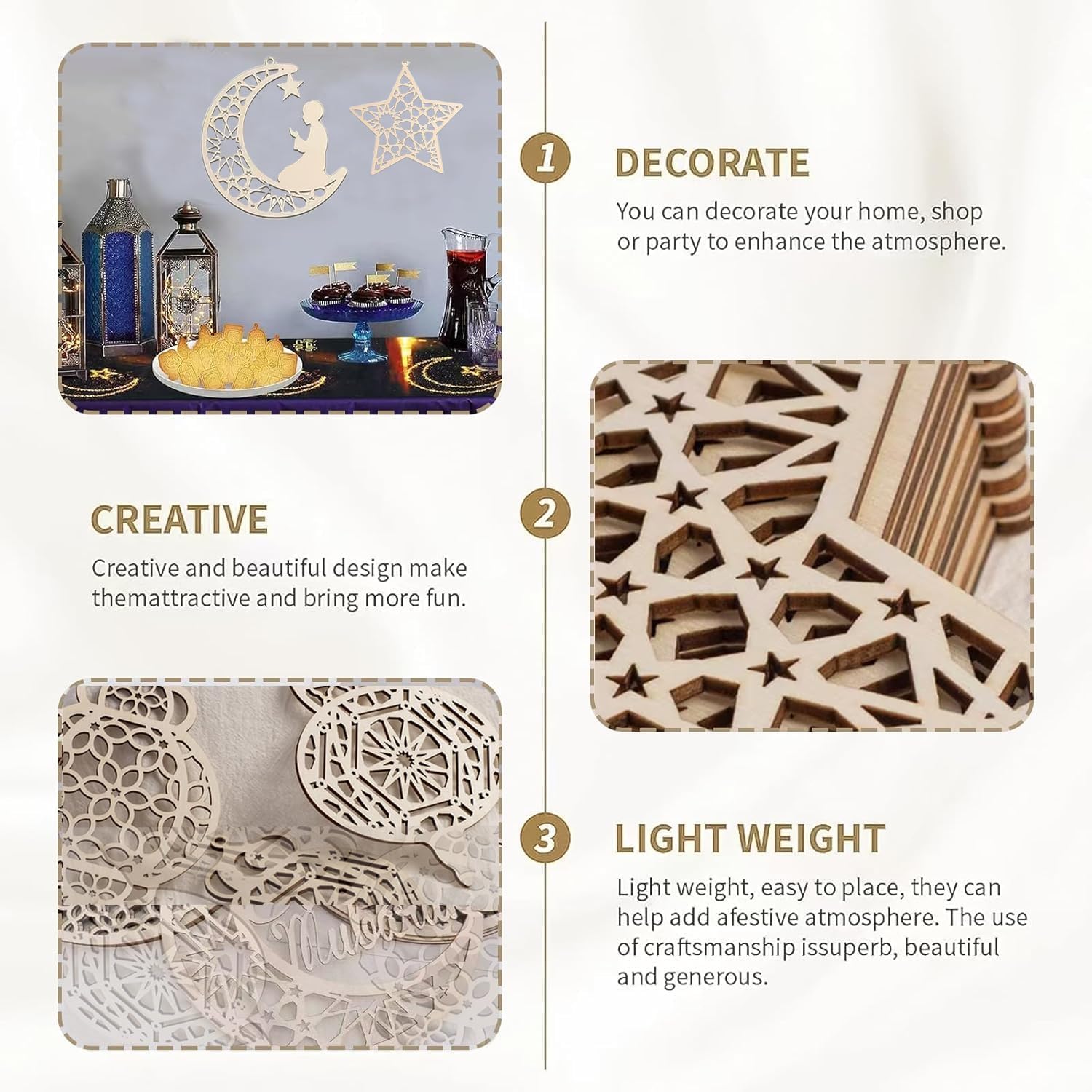 Eid Mubarak Decorations – Wooden Hanging Ornaments for Ramadan | Islamic Hanging Decor for Home