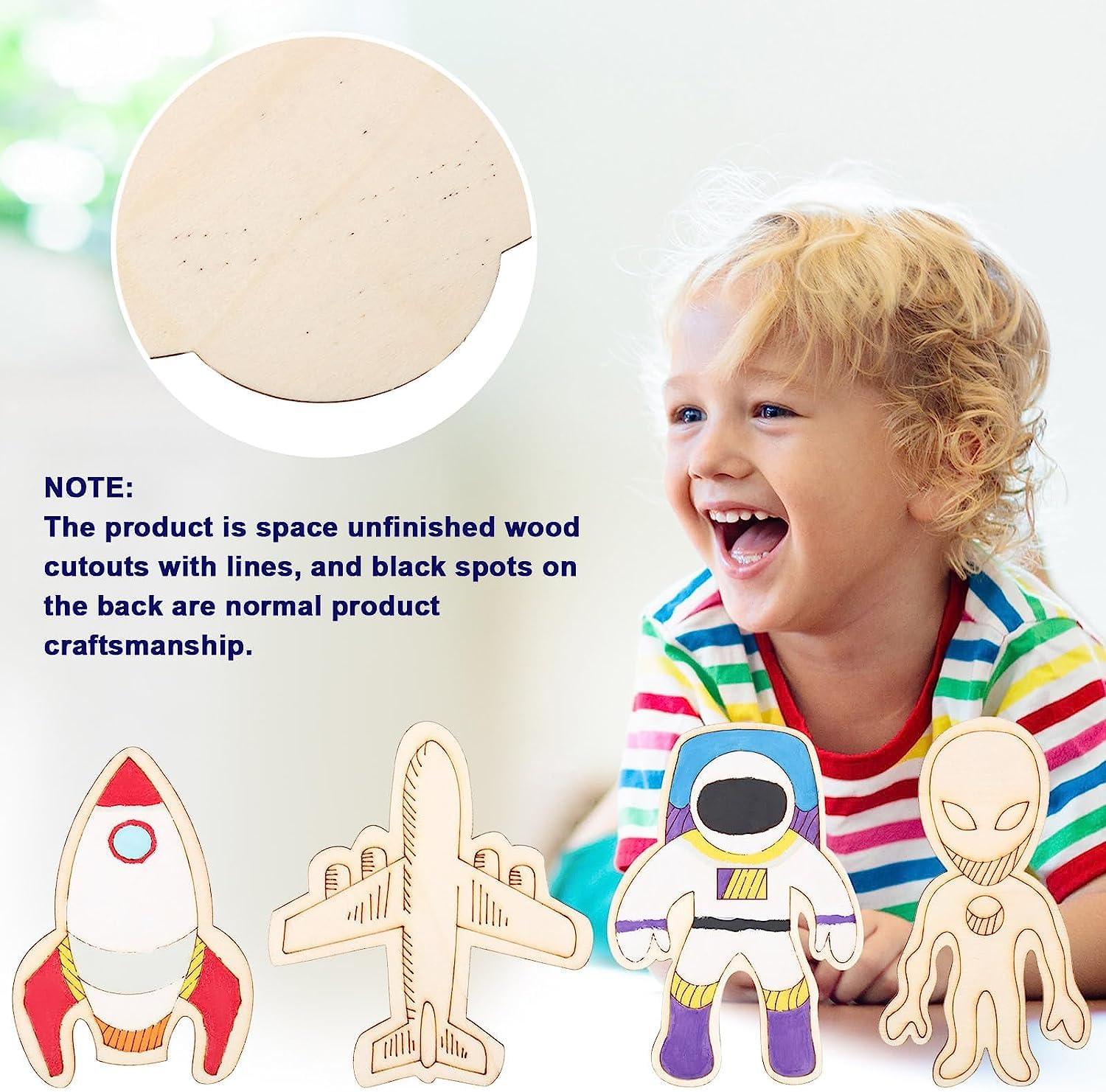 Haoser Set 18 Unfinished Wooden Cutouts Wooden Paint Crafts for Decoration Kids DIY Craft Art Project, MDF Cutouts for Art and Craft,(2 Pcs in Each Shape) (4.9x2.8 Inch) Pack of 2 - Haoser