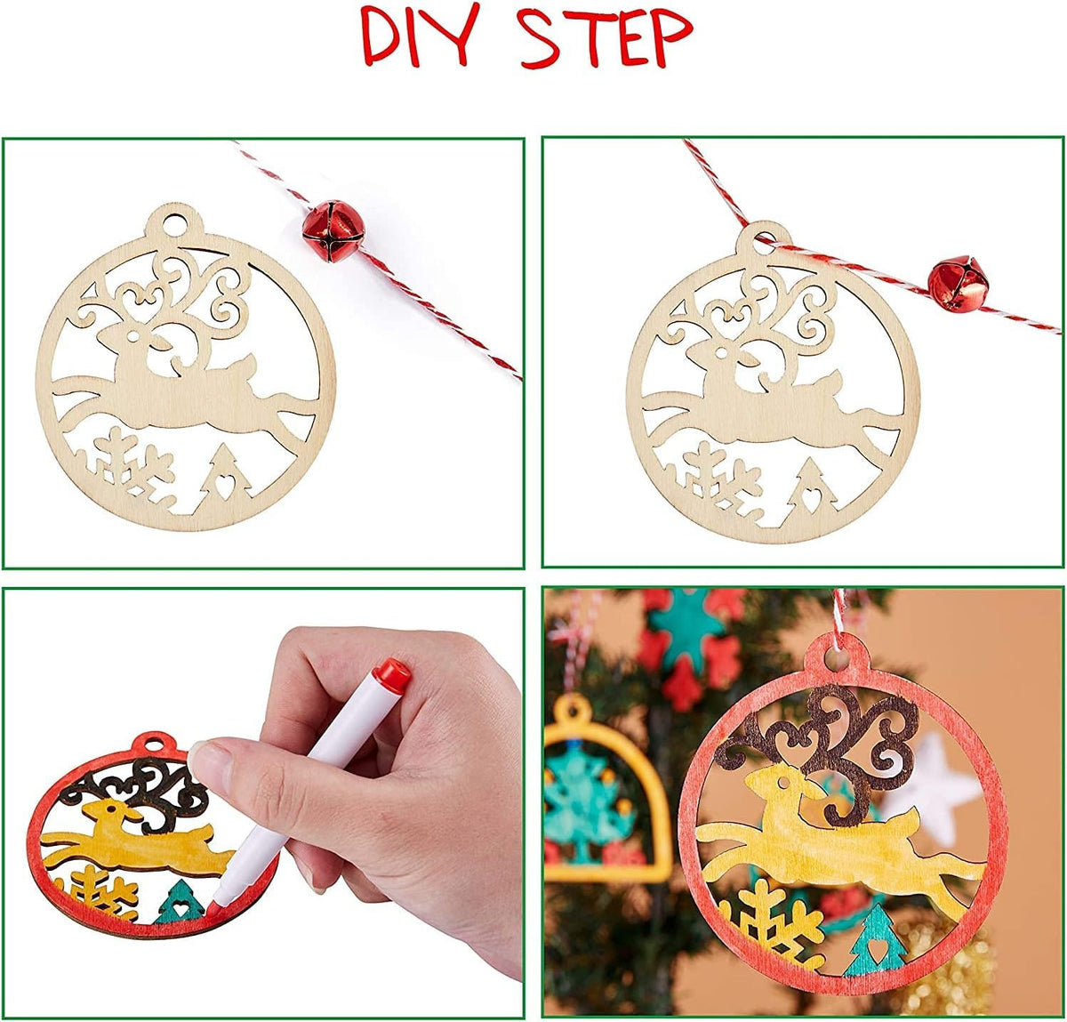 Haoser 20pcs Unfinished Wooden Hanging Ornaments for Christmas Decorations,5 Styles DIY Wood Slices with Holes for Kids Crafts Centerpieces Holiday Hanging Decorations