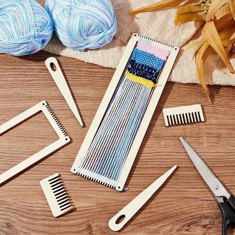 2 Sets Mini Wooden Weaving Loom Kit – Recycled Wood Frame, Light Yellow Tapestry Loom with Comb