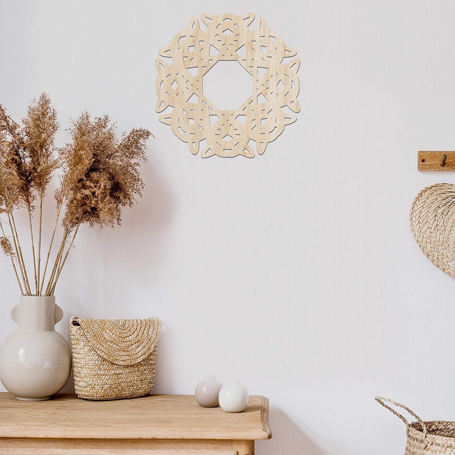Haoser Mandala Wooden Wall Art, Traditional Star Ornament Polygonal Details, Birch Wood Plywood Rustic Wall Art Accent for Hallway Bedroom Living Room Cafes and Offices (Mandala Design-8_30CM) - Haoser