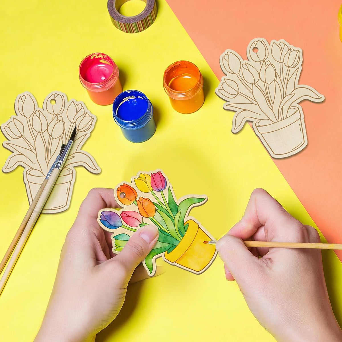 24 PCS Wooden Easter Ornaments for DIY Craft | 3.5 Inch Spring Cutouts