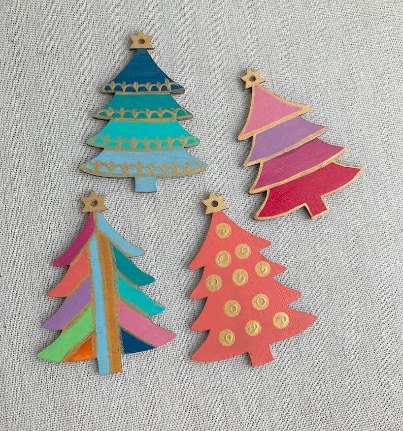 Haoser MDF Decorative Hanging orgnaments for chirtmas Craft, Unfinished Wood Cutouts Christmas Decoration DIY Crafts Wooden Christmas Tree MDF Christmas Ornaments - Haoser