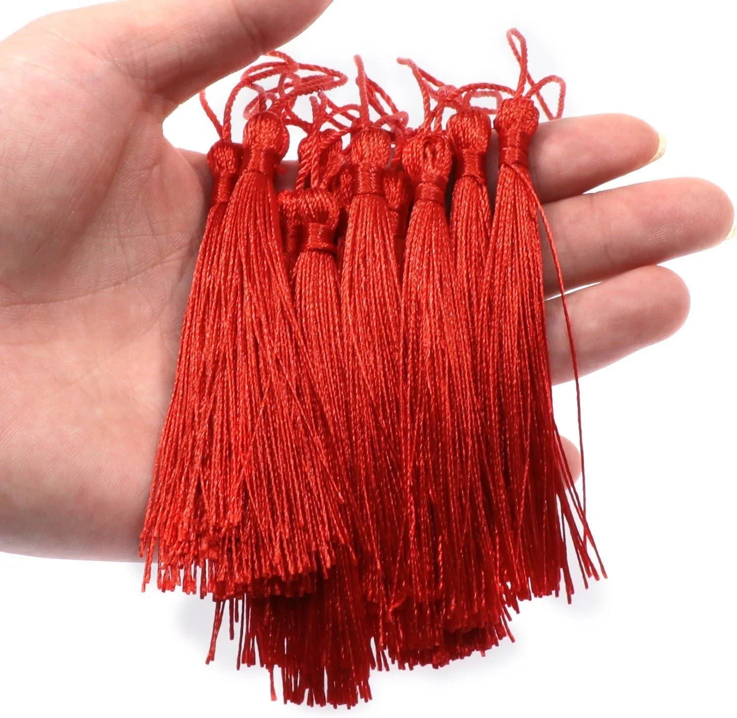 Haoser Silky Handmade Soft Flossy Bookmark Tassels with Cord Loop for Keychain Earring Jewelry Making, Souvenir, Graduation, Clothing Sewing, Gift Tag DIY Craft Projects, 20PCS (Red) - Haoser