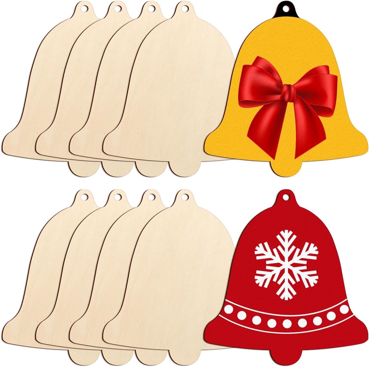 Curious Button 5 Pieces Unfinished Wooden 3Bell Style Hanging Ornament for DIY Home Decoration, MDF Cutouts, Perfect Wooden Cutouts for Home Decor, Charming Wooden Hanging Ornaments (6.1x5.7IN) - Haoser