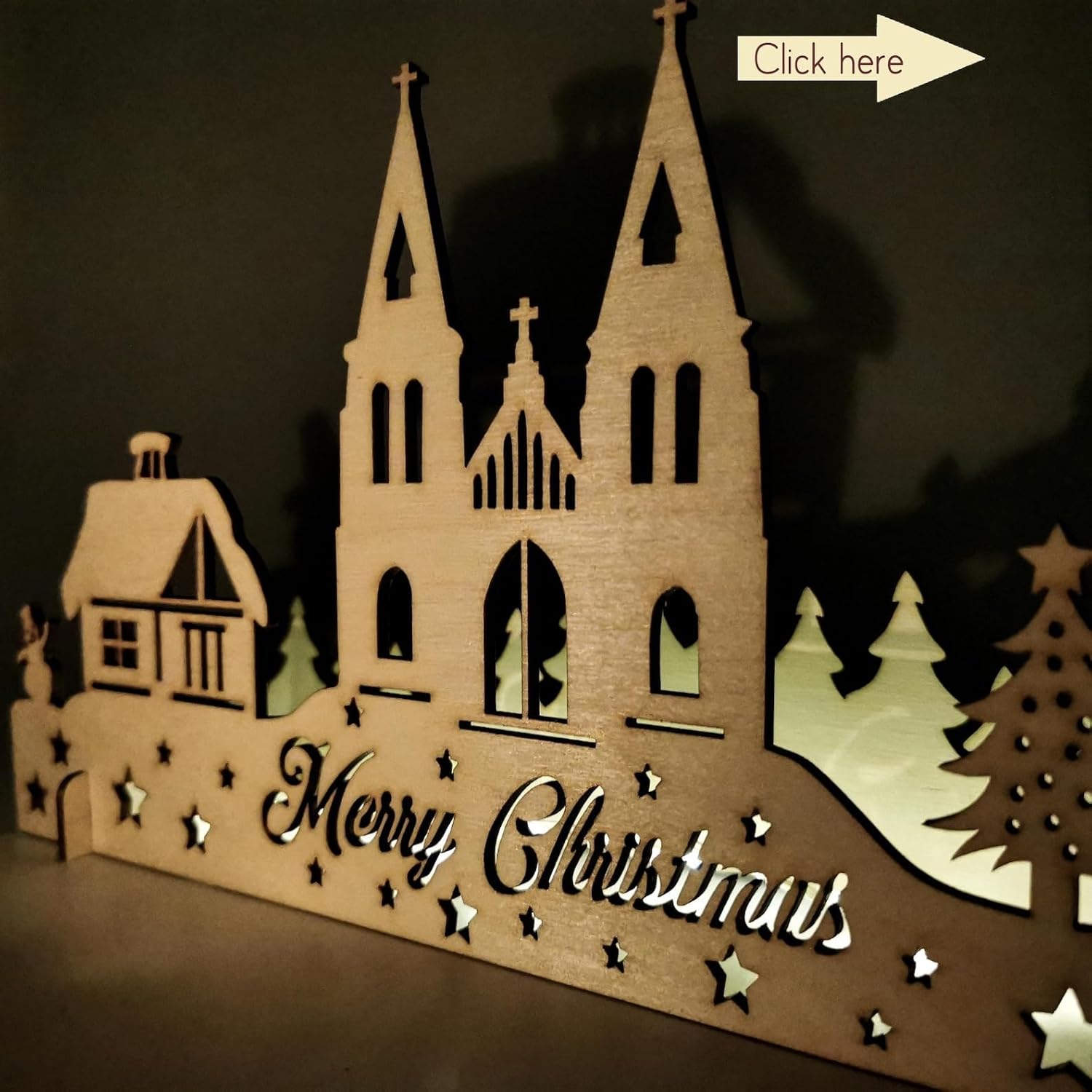 Pine Wood Christmas Village Scene Rustic Winter Town Decoration (11.8 x 6.15 Inch)