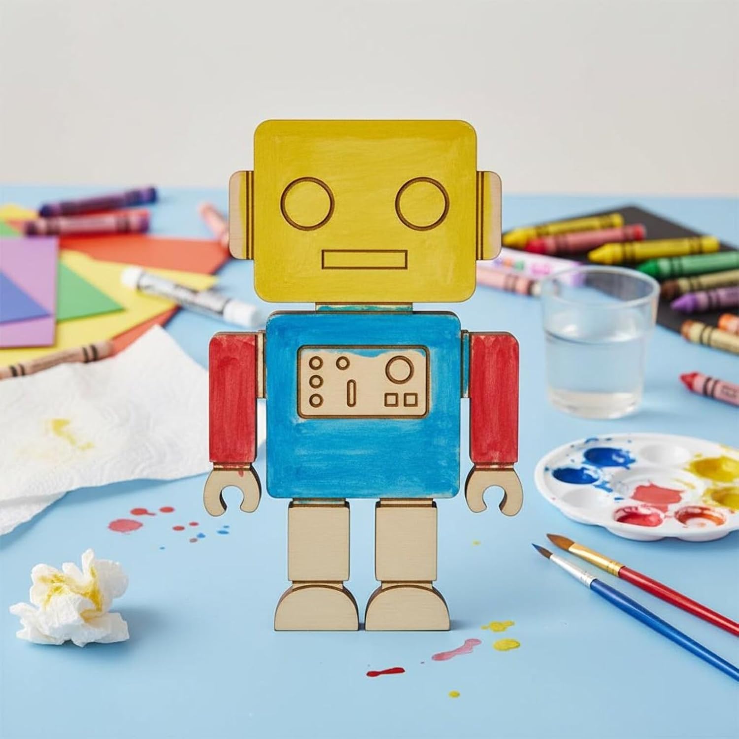 10 Pcs Robot Wooden Craft Blanks | 4 Inch MDF Robot Cutouts | DIY STEM Craft Shapes for Painting