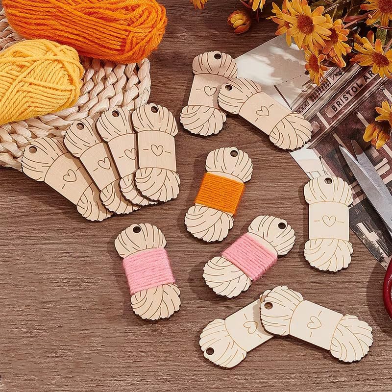 12 Pcs Wooden Blank Yarn Peg Set – Thread Winding Boards with Iron Ring for Knitting