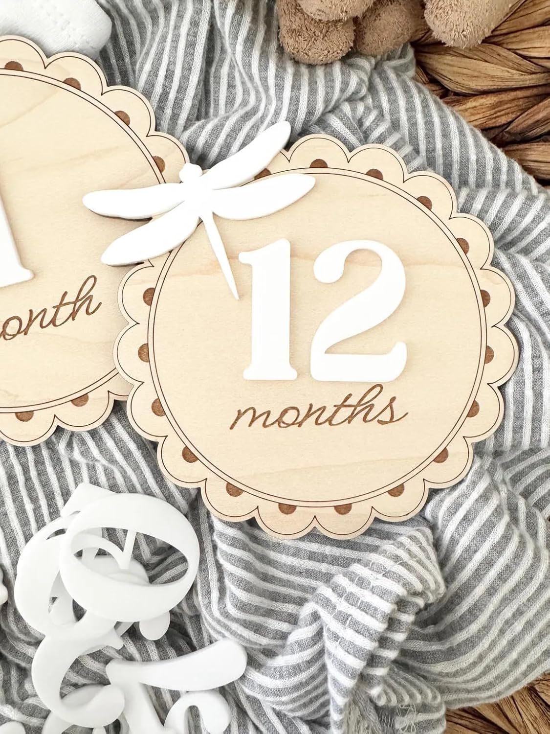 3D Monthly Milestone Discs for Baby Photos – Wooden Dragonfly Engraved
