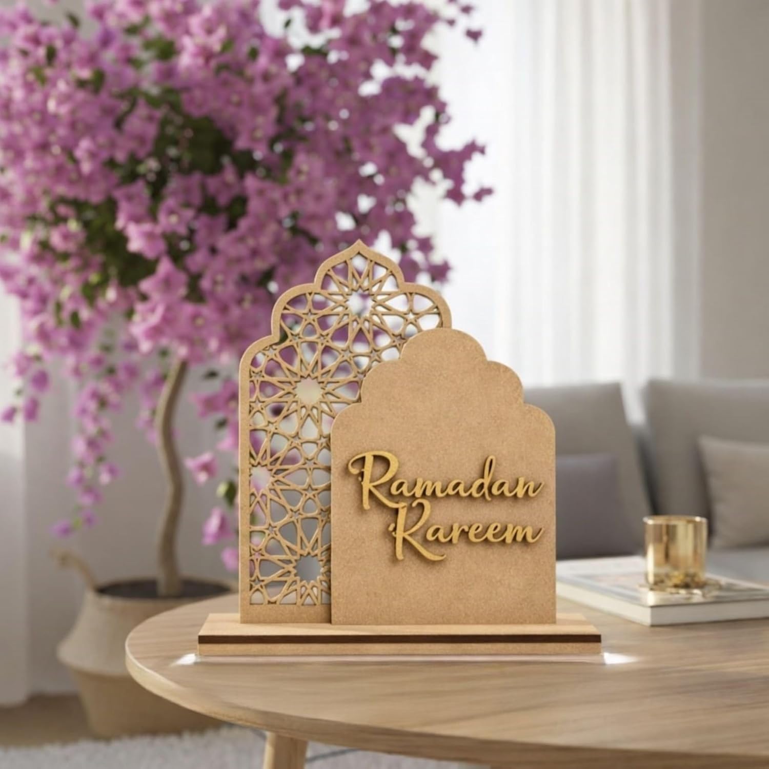Wooden Ramadan Table Decor Mosque Theme | Islamic Eid Mubarak Wooden Tabletop Decoration