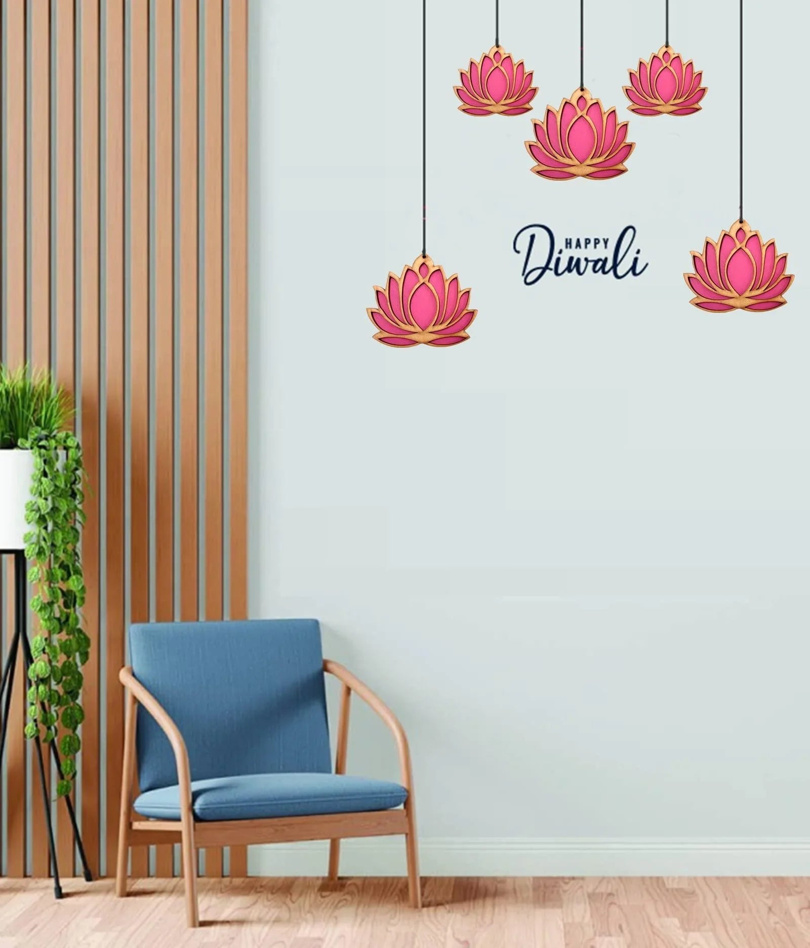 Haoser Wooden Lotus Cutout for Festivel Decorations Pack of 5 | Floor Decoration Reusable Rangoli for Puja Function (Pack of 5 Length: 4 in Width: 3 in) - Haoser