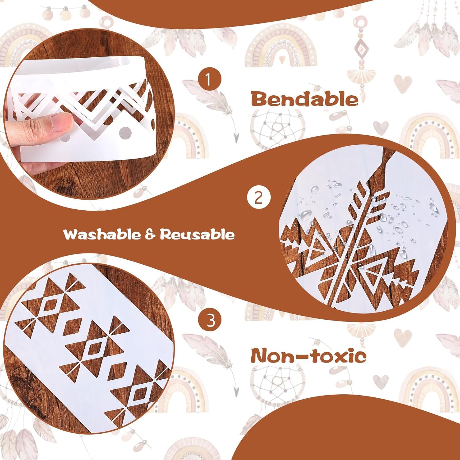 12 Pcs Boho Borders Pattern Stencil – Reusable Aztec Geometric Stencils for Painting