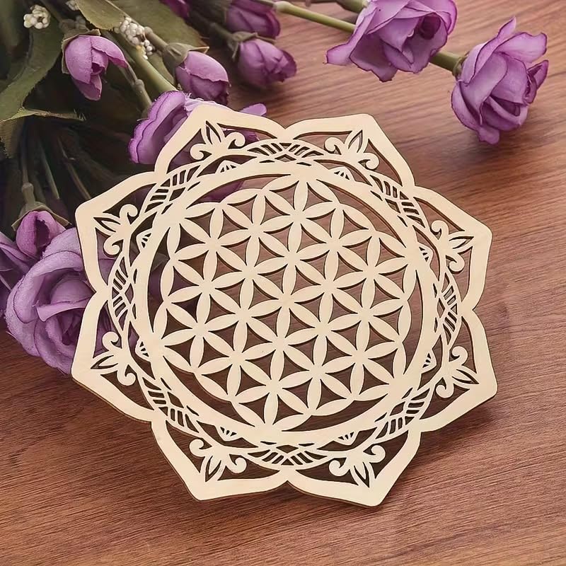 Mandala Flower of Life Wooden Plaques | Hollow-Out MDF Wood Decorative Cards & Coasters | Unfinished DIY Craft